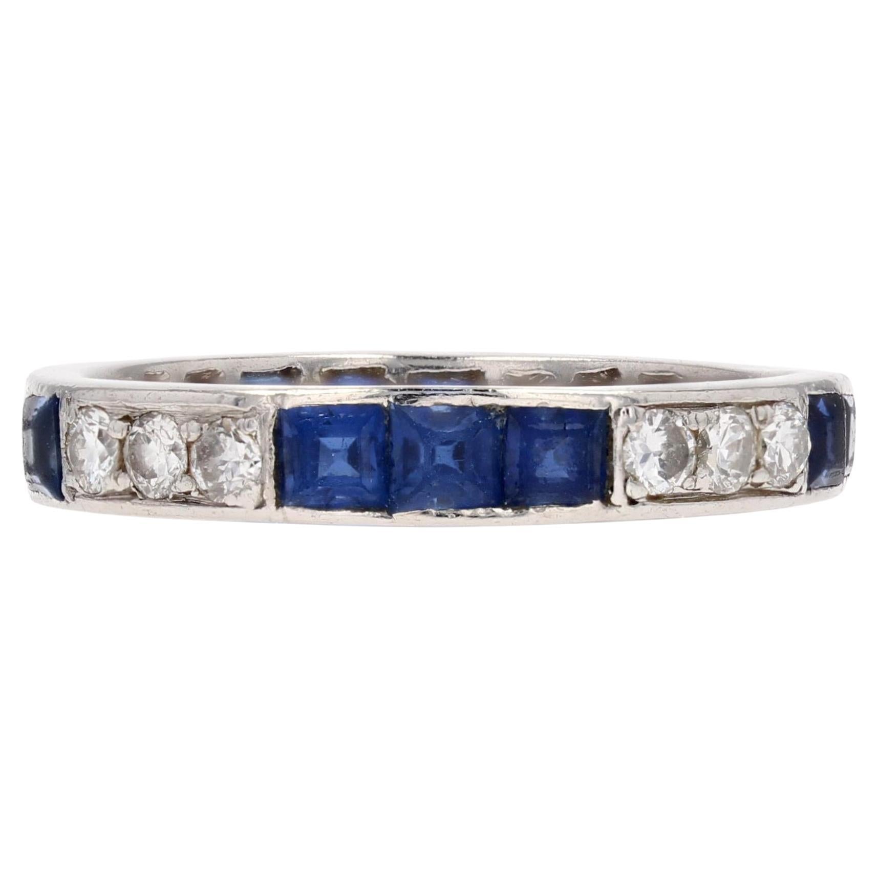 1930s Sapphire Diamonds Platinum Art Deco Wedding Ring For Sale