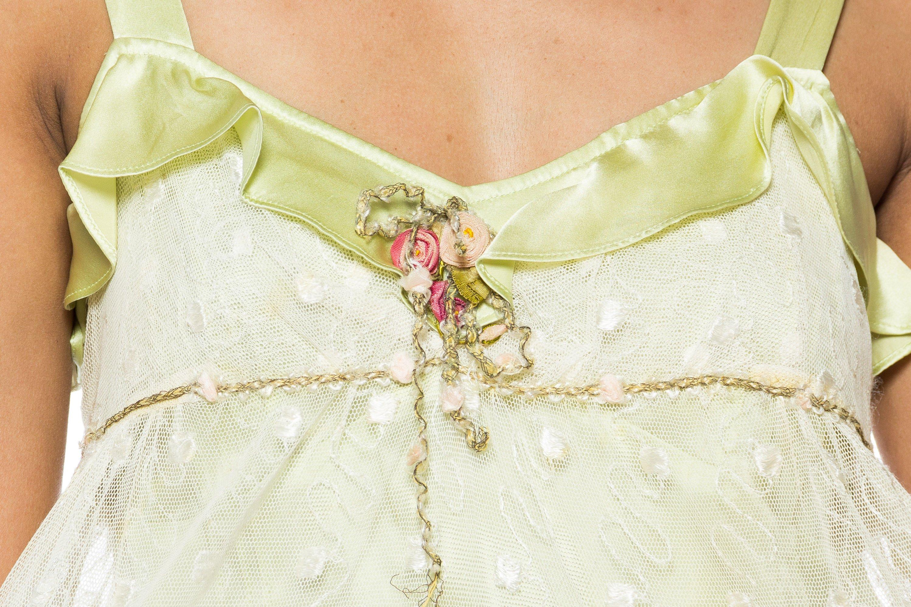 Beige 1930S Mint Green Silk & Lace Ruffled Romantic  Camisole