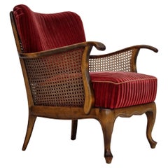 1930s, Scandinavian design, armchair in cherry red velour, original very good.