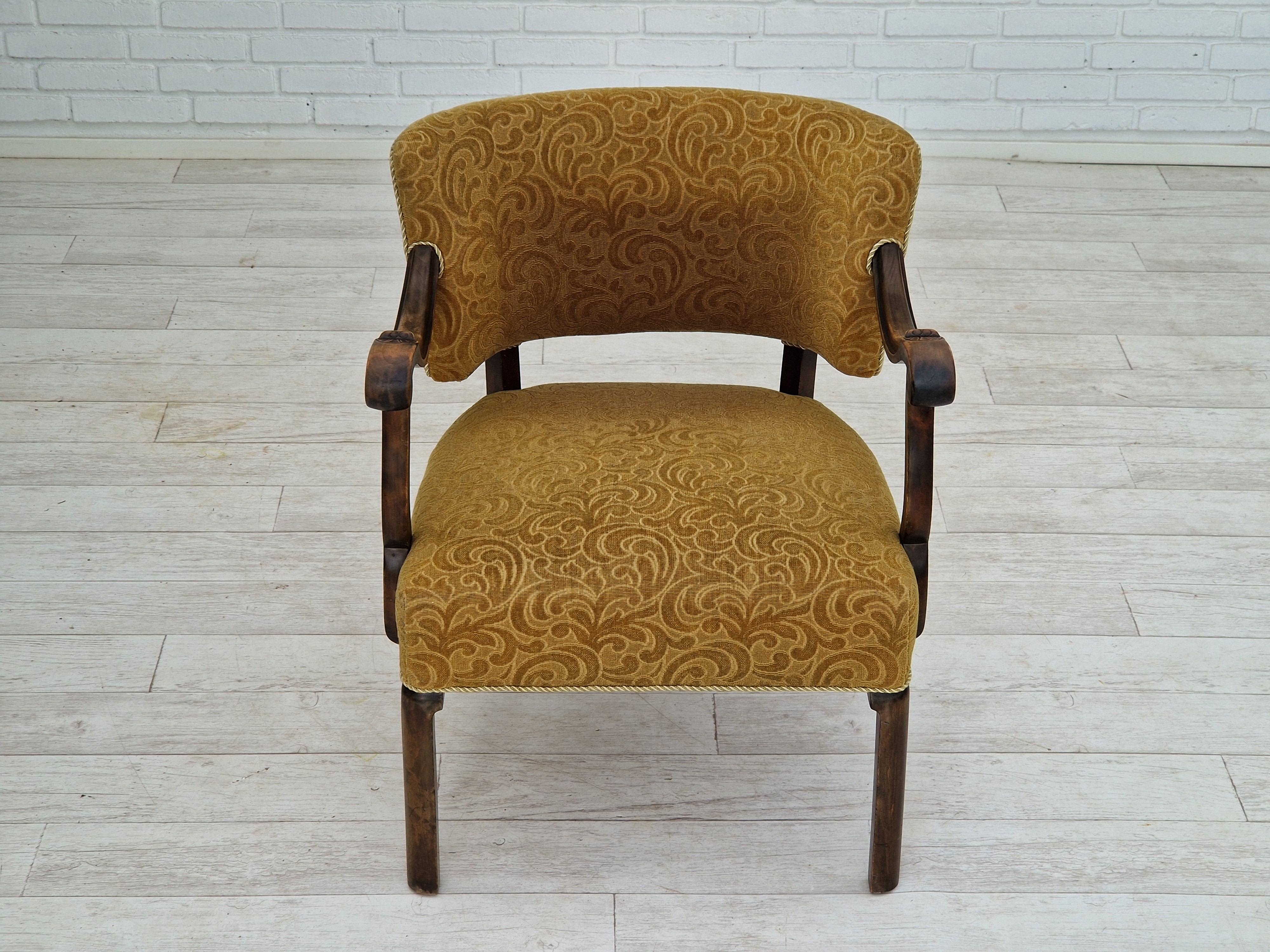 Danish 1930s, Scandinavian design, armchair in green furniture fabric, ash wood. For Sale