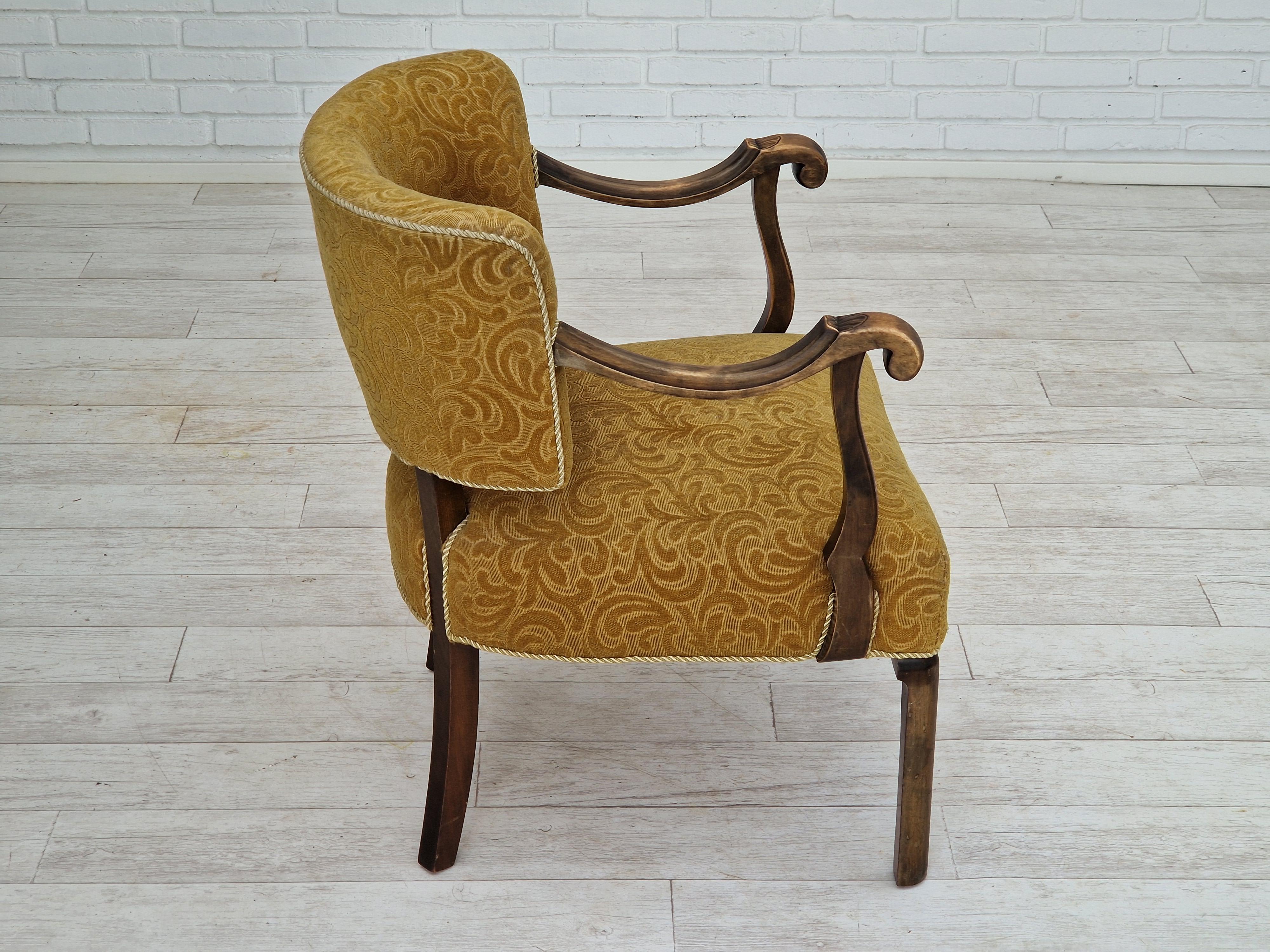 Mid-20th Century 1930s, Scandinavian design, armchair in green furniture fabric, ash wood. For Sale