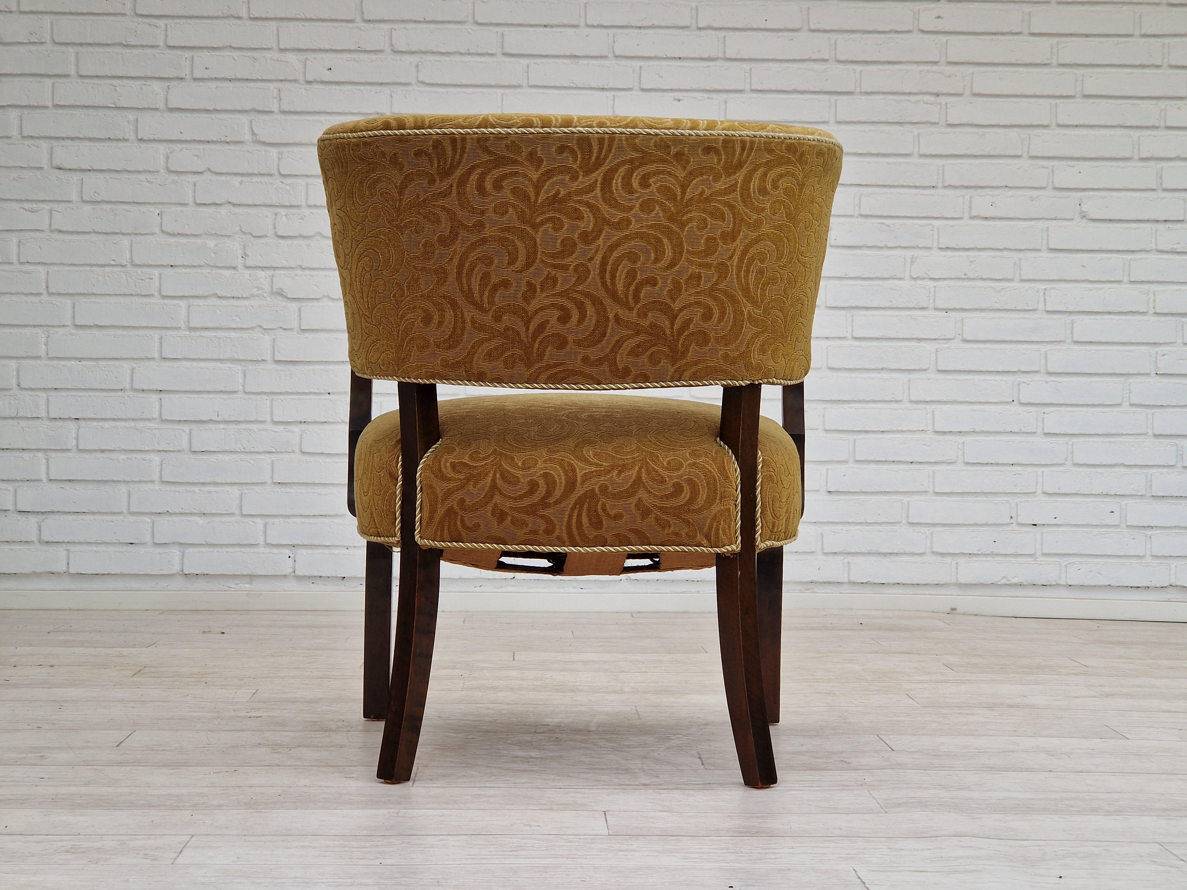 1930s, Scandinavian design, armchair in green furniture fabric, ash wood. For Sale 1