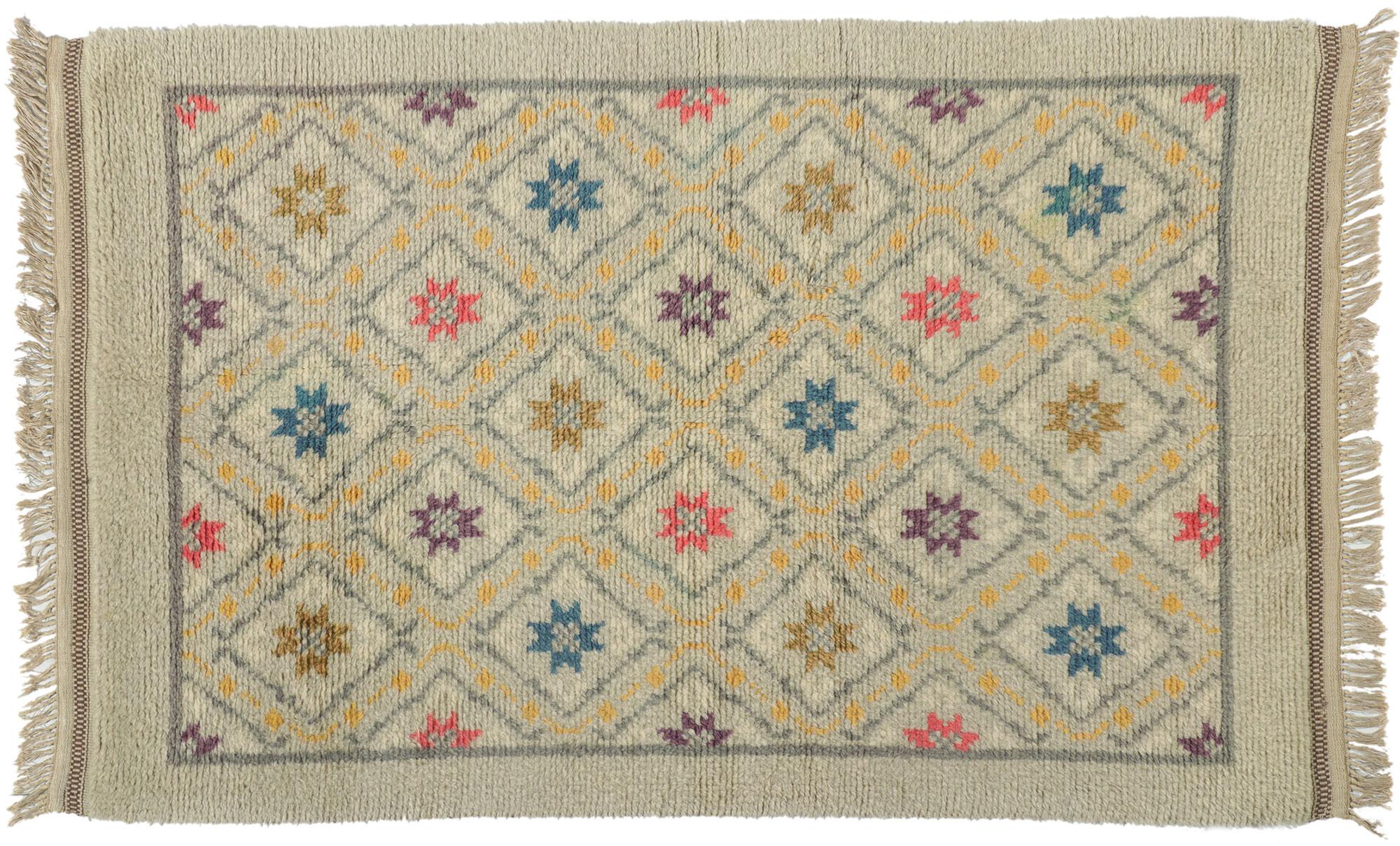 1930er Jahre Skandinavisch Moderner Schwedischer Rya-Teppich, Färgstark Diamantstjärnaspaljé im Angebot 3