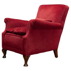 Vintage 1930s Scandinavian Wine Red Velvet / Velours Lounge Chair Made In Denmark