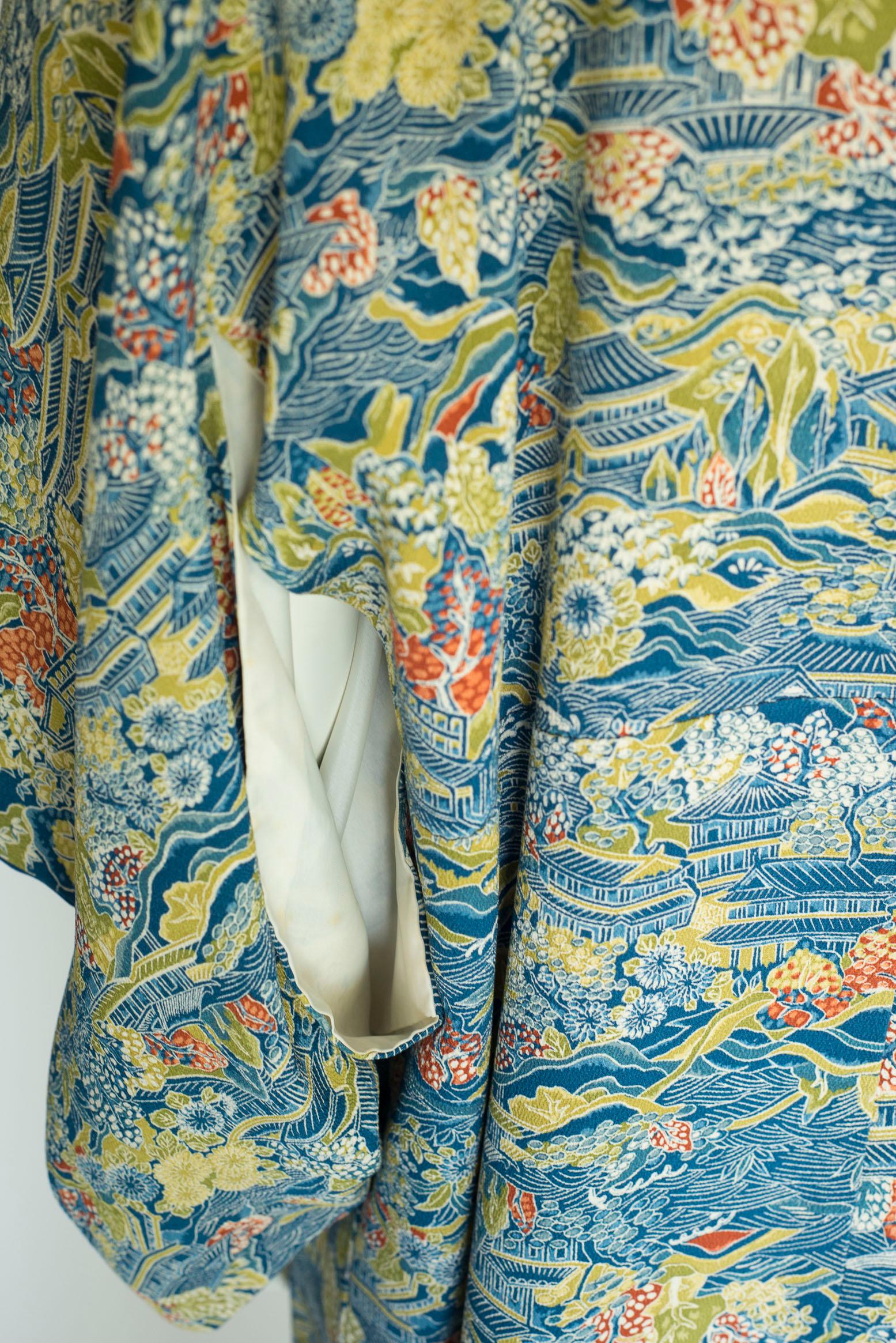 1930er Jahre Landschaftsdruck & Kimono-Mantel aus Seide im Angebot 5