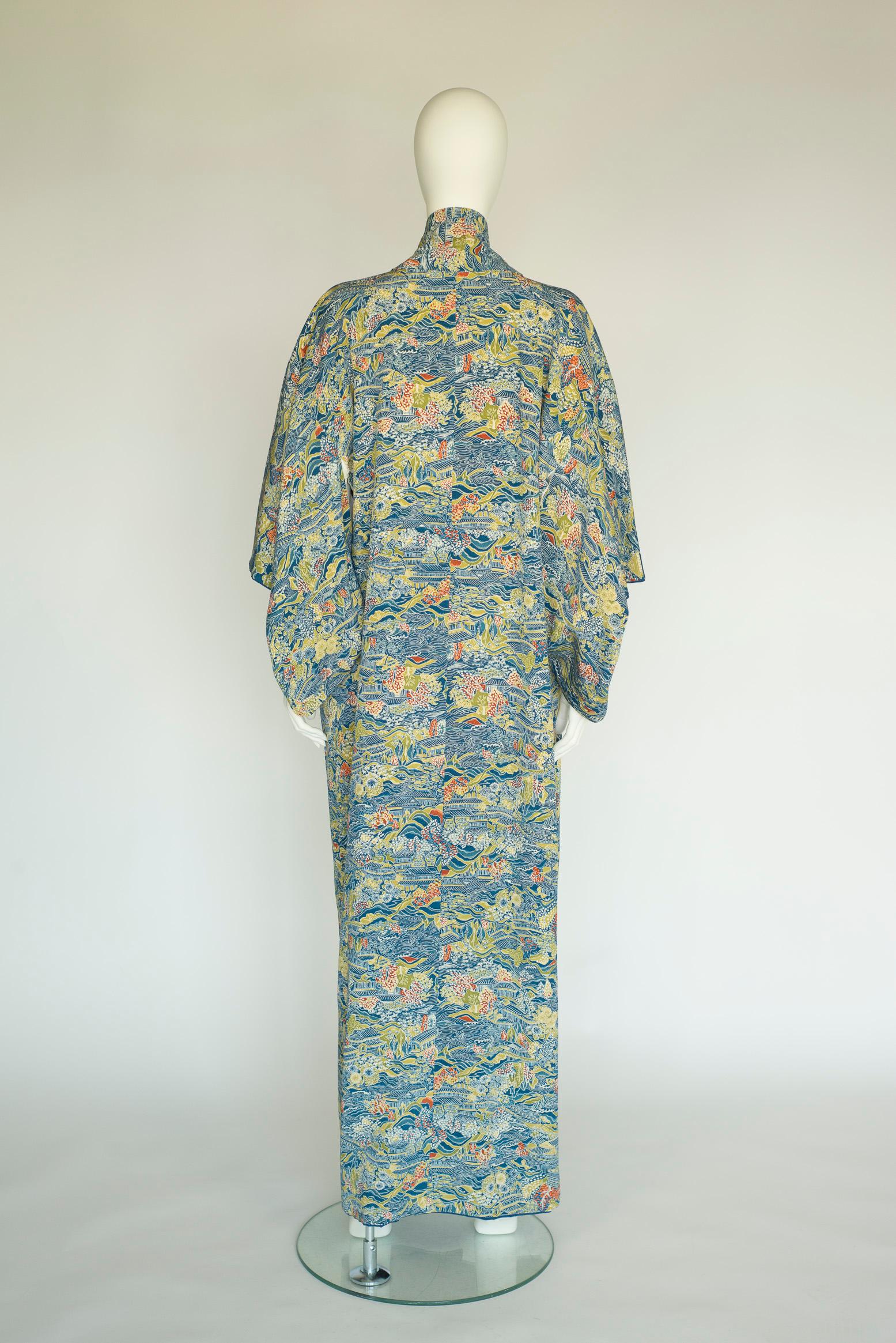 1930er Jahre Landschaftsdruck & Kimono-Mantel aus Seide im Angebot 6
