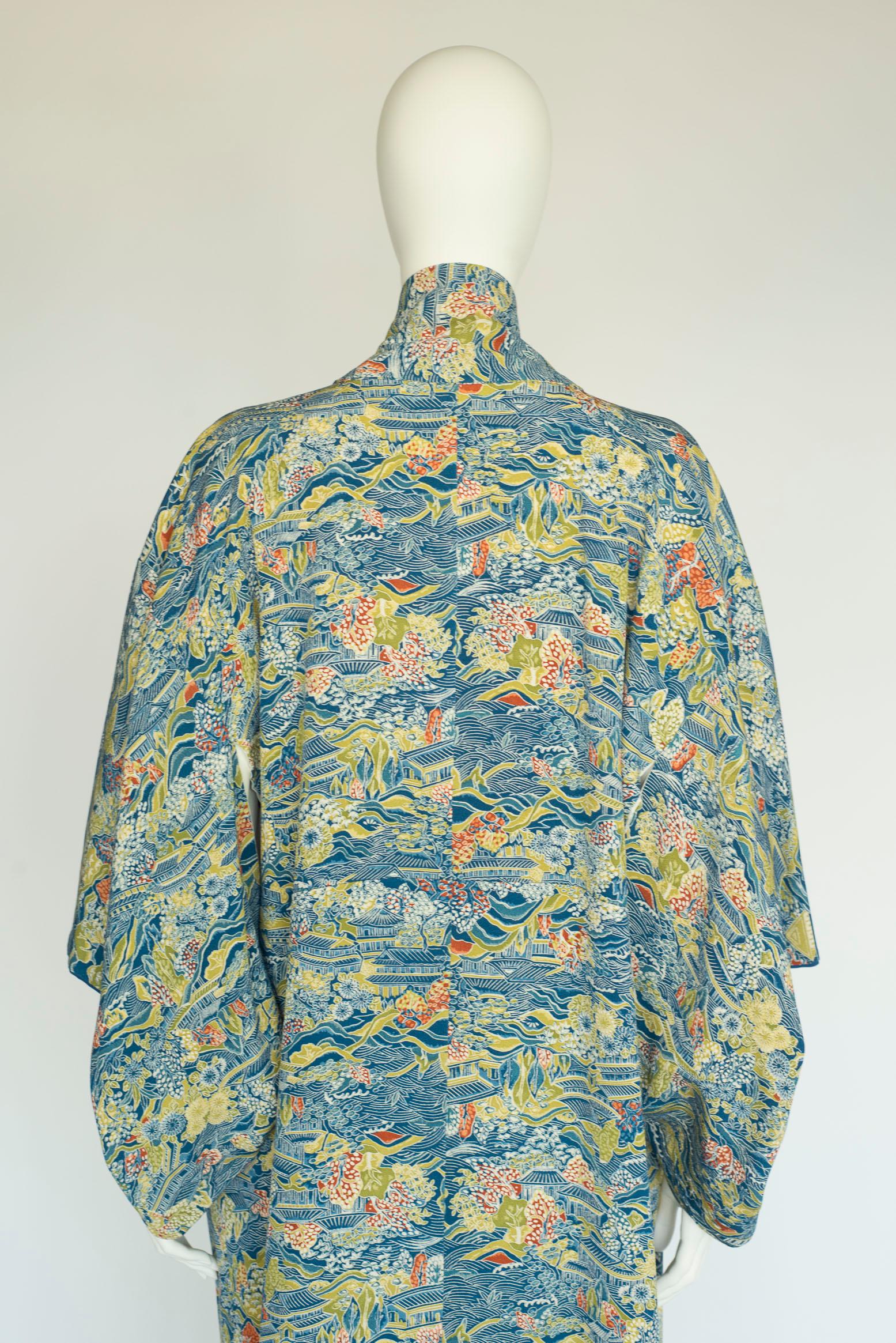 1930er Jahre Landschaftsdruck & Kimono-Mantel aus Seide im Angebot 7