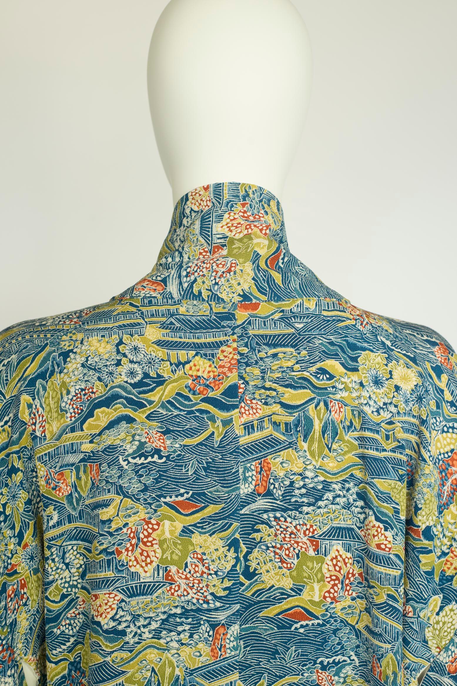 1930er Jahre Landschaftsdruck & Kimono-Mantel aus Seide im Angebot 8