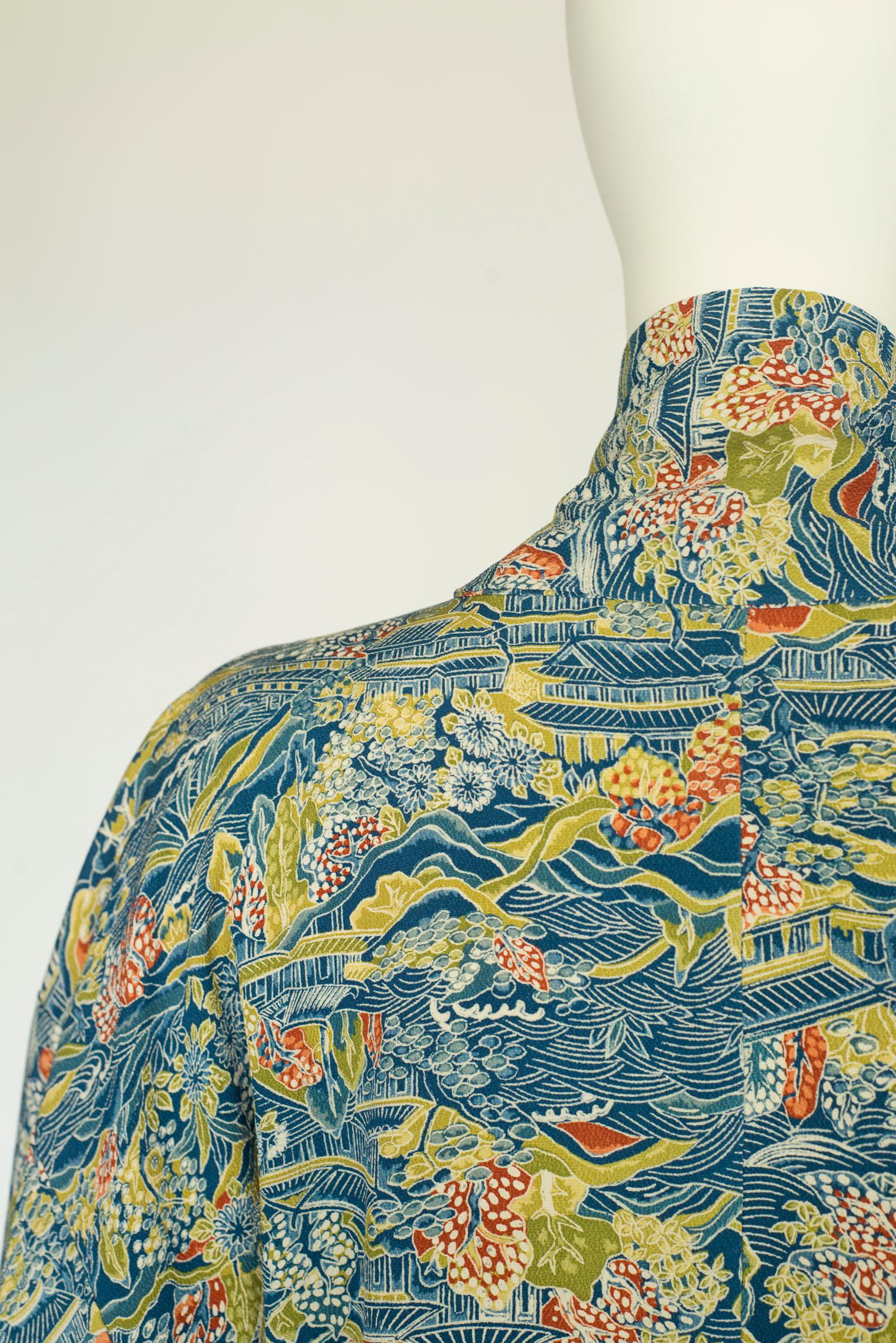 1930er Jahre Landschaftsdruck & Kimono-Mantel aus Seide im Angebot 9