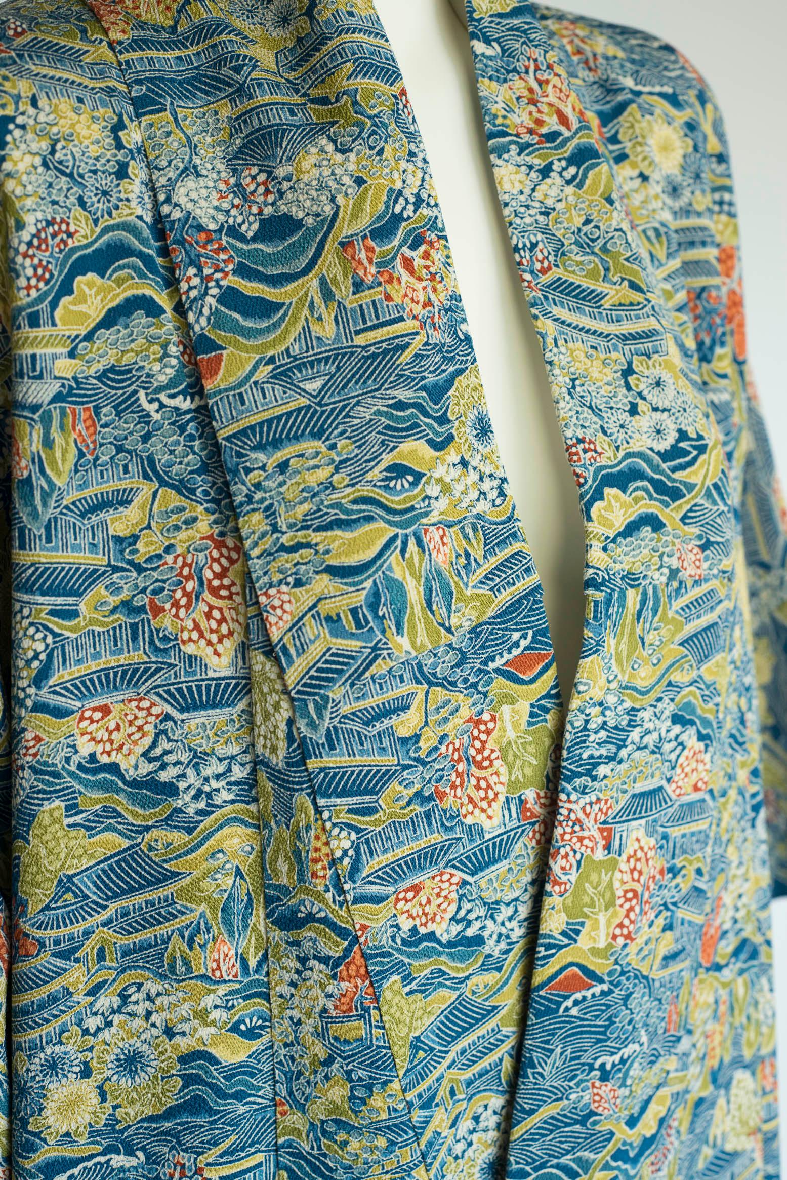 1930er Jahre Landschaftsdruck & Kimono-Mantel aus Seide im Angebot 10