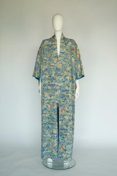 1930s Scenery Print & Silk Kimono Overcoat