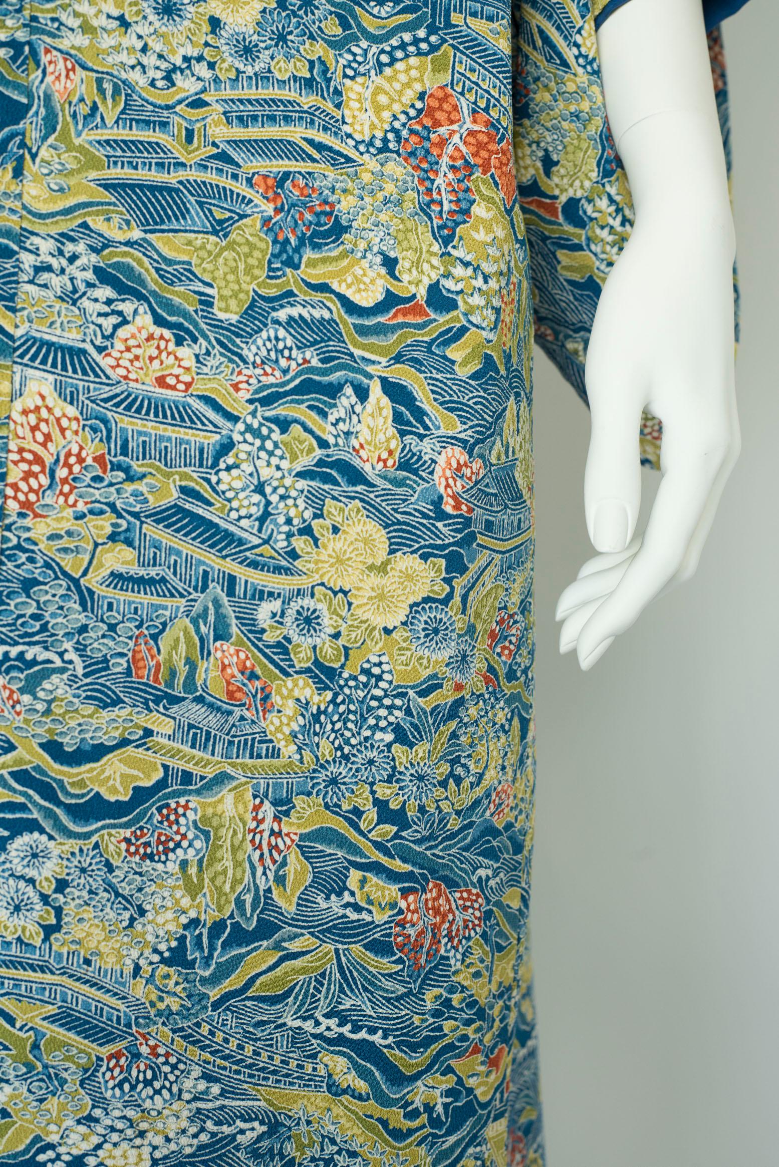 1930er Jahre Landschaftsdruck & Kimono-Mantel aus Seide im Zustand „Gut“ im Angebot in Geneva, CH