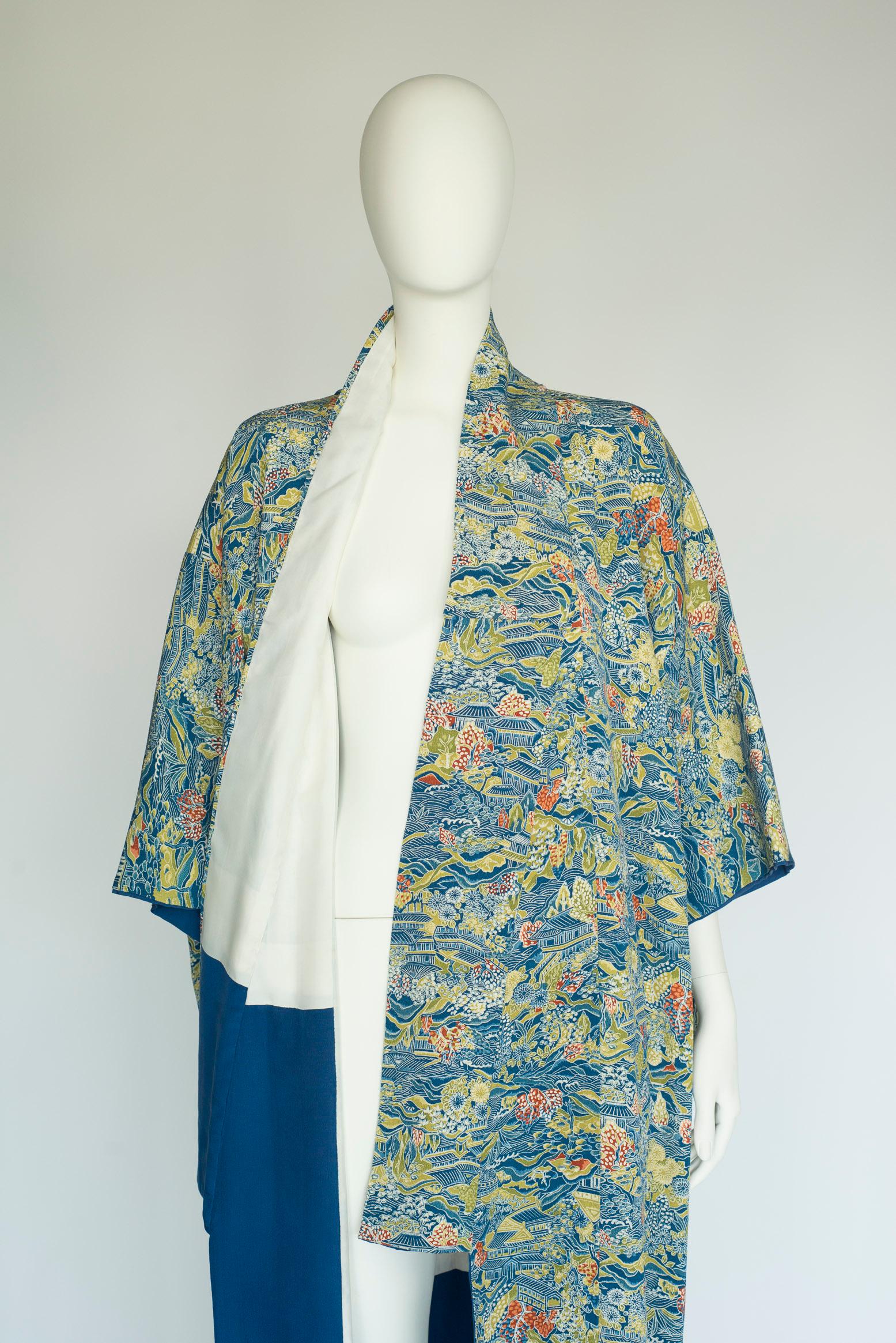 1930er Jahre Landschaftsdruck & Kimono-Mantel aus Seide für Damen oder Herren im Angebot