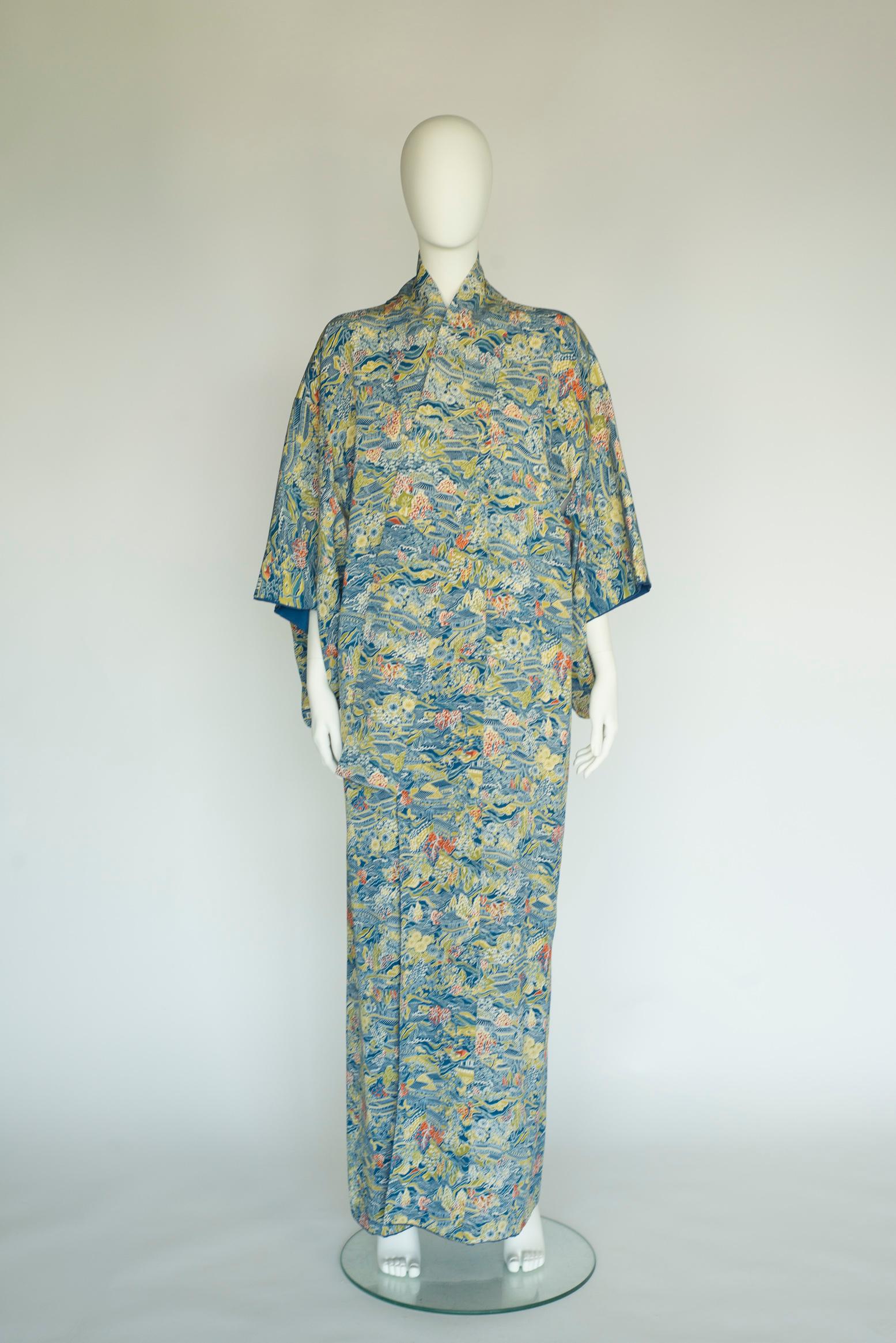 1930er Jahre Landschaftsdruck & Kimono-Mantel aus Seide im Angebot 2