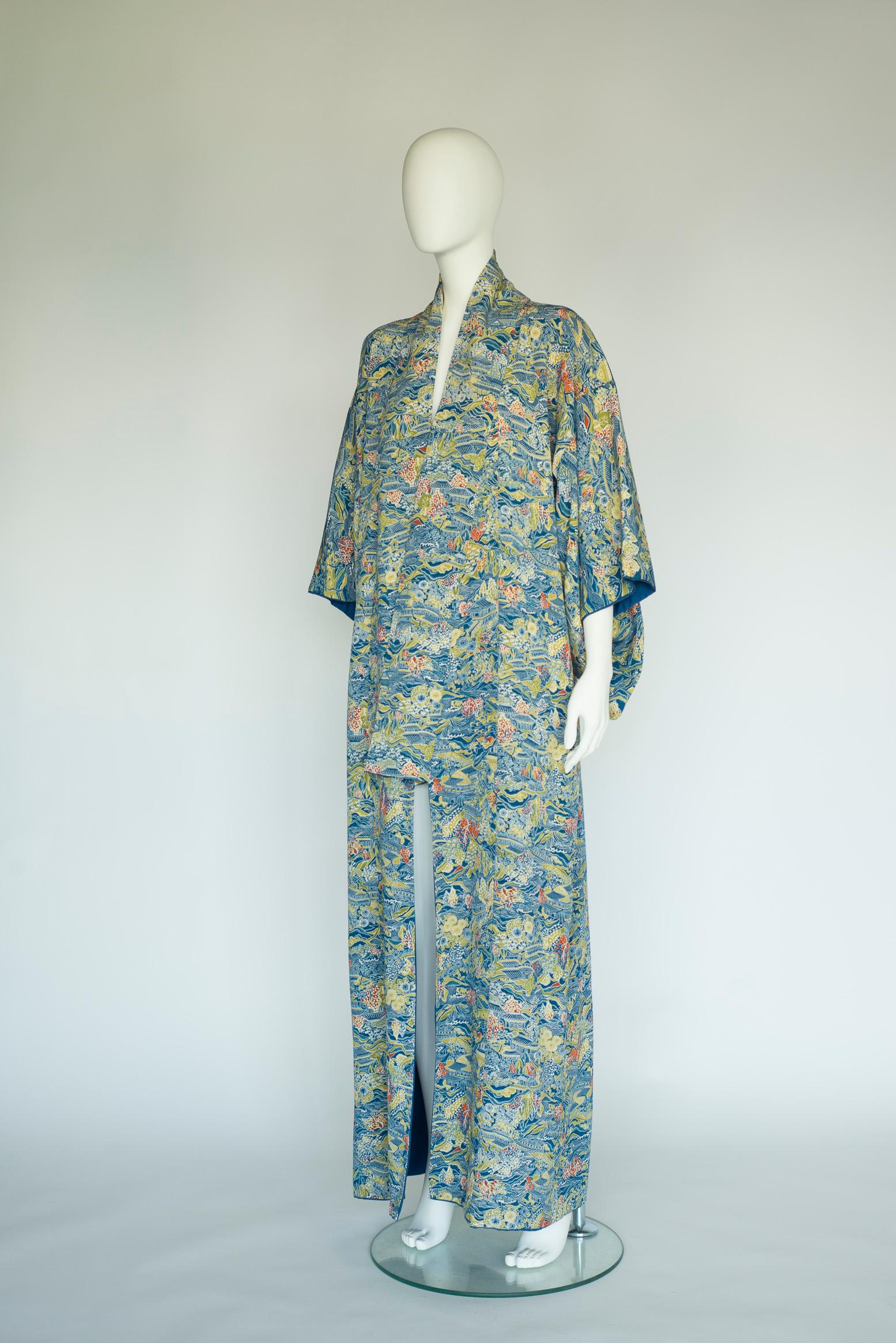 1930er Jahre Landschaftsdruck & Kimono-Mantel aus Seide im Angebot 3