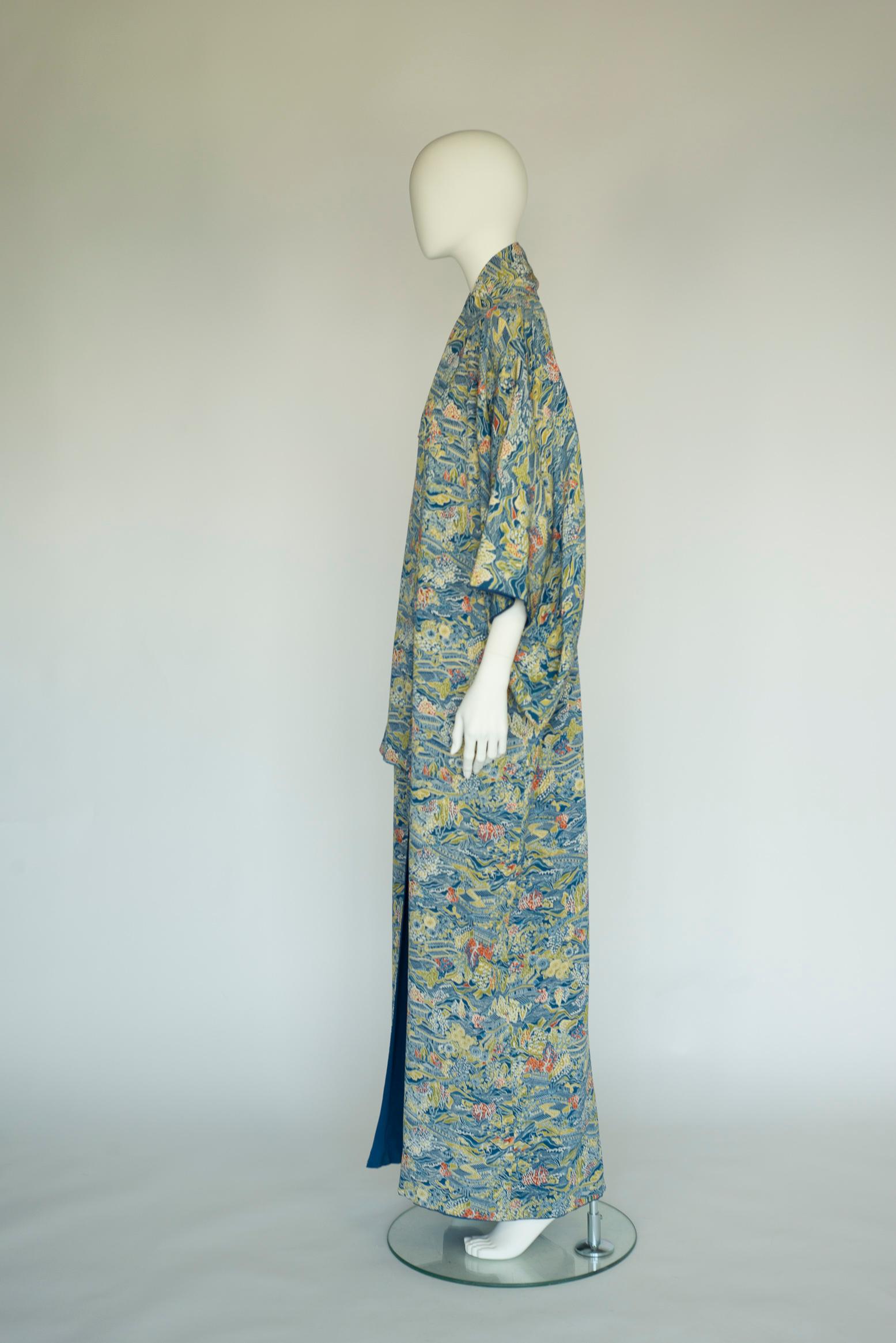1930er Jahre Landschaftsdruck & Kimono-Mantel aus Seide im Angebot 4