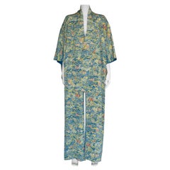 Manteau kimono en soie et imprimé paysage des années 1930