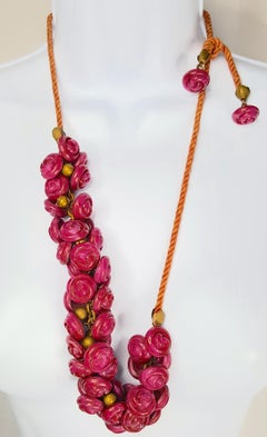 Couture 1930s SchiaparelliBaretti GalalithRoseMotifGarland CordTiedBrassNecklace