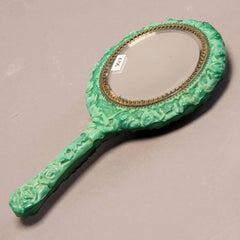 1930s Schlevogt Malachite Glass Hand Mirror