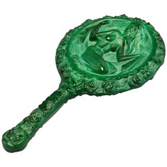 1930s Schlevogt Malachite Glass Hand Mirror