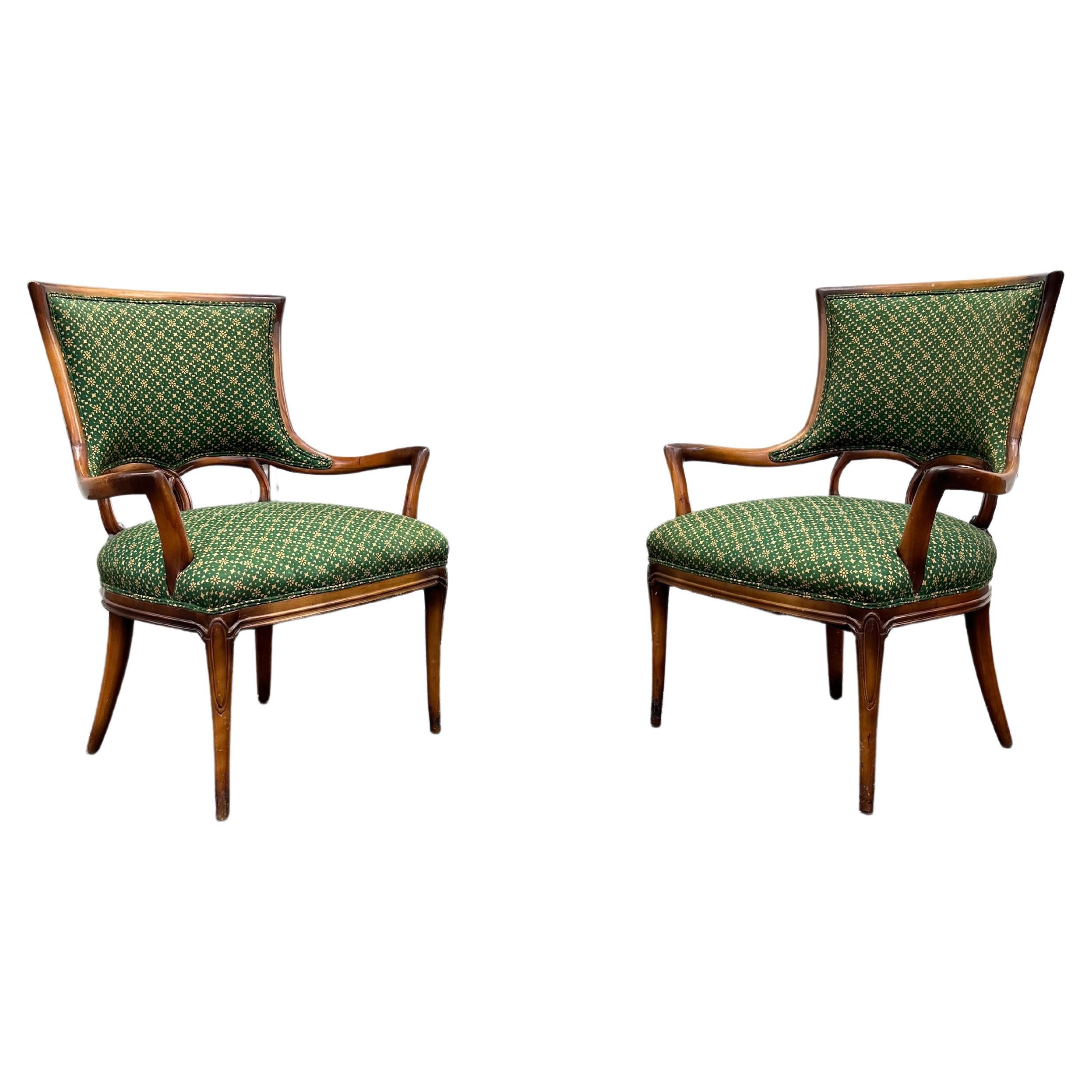 1930s Sculptural Bentwood Art Deco Green Armchairs, Set of 2