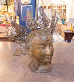 1930s Sculptural Head in Bronze, Asian style, with Ornate Crown