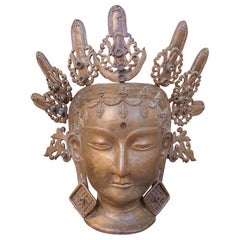 1930s Sculptural Head in Bronze, Asian style, with Ornate Crown