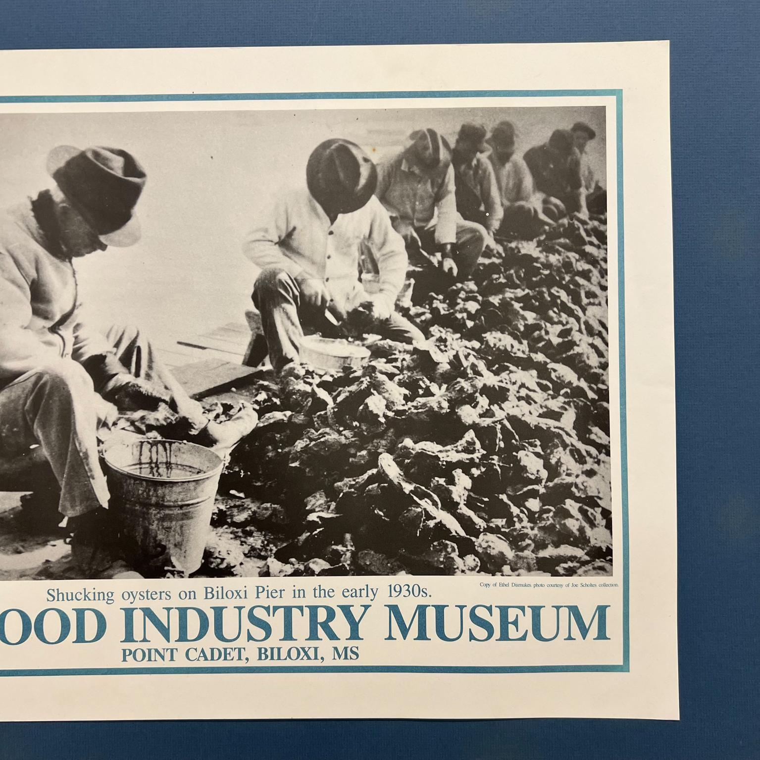 Mid-Century Modern 1930s Seafood Industry Museum Poster Art Shucking Oysters Biloxi Pier MS For Sale
