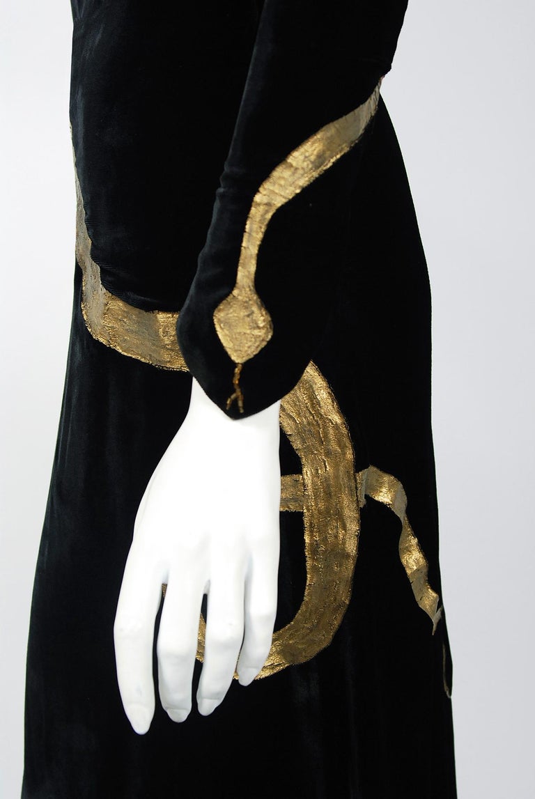 1930's Sears Autographed Fashions Hand-Painted Gold Snake Black Velvet Gown at 1stDibs | the black velvet gown, black dress with gold snake on back, gold snake dress 1930's Sears Autographed Fashions Hand-Painted Gold Snake Black Velvet Gown at 1stDibs | the black velvet gown, black dress with gold snake on back, gold snake dress