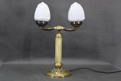 1930s Secession Brass and Glass Dual Desk Lamp, Czechoslovakia