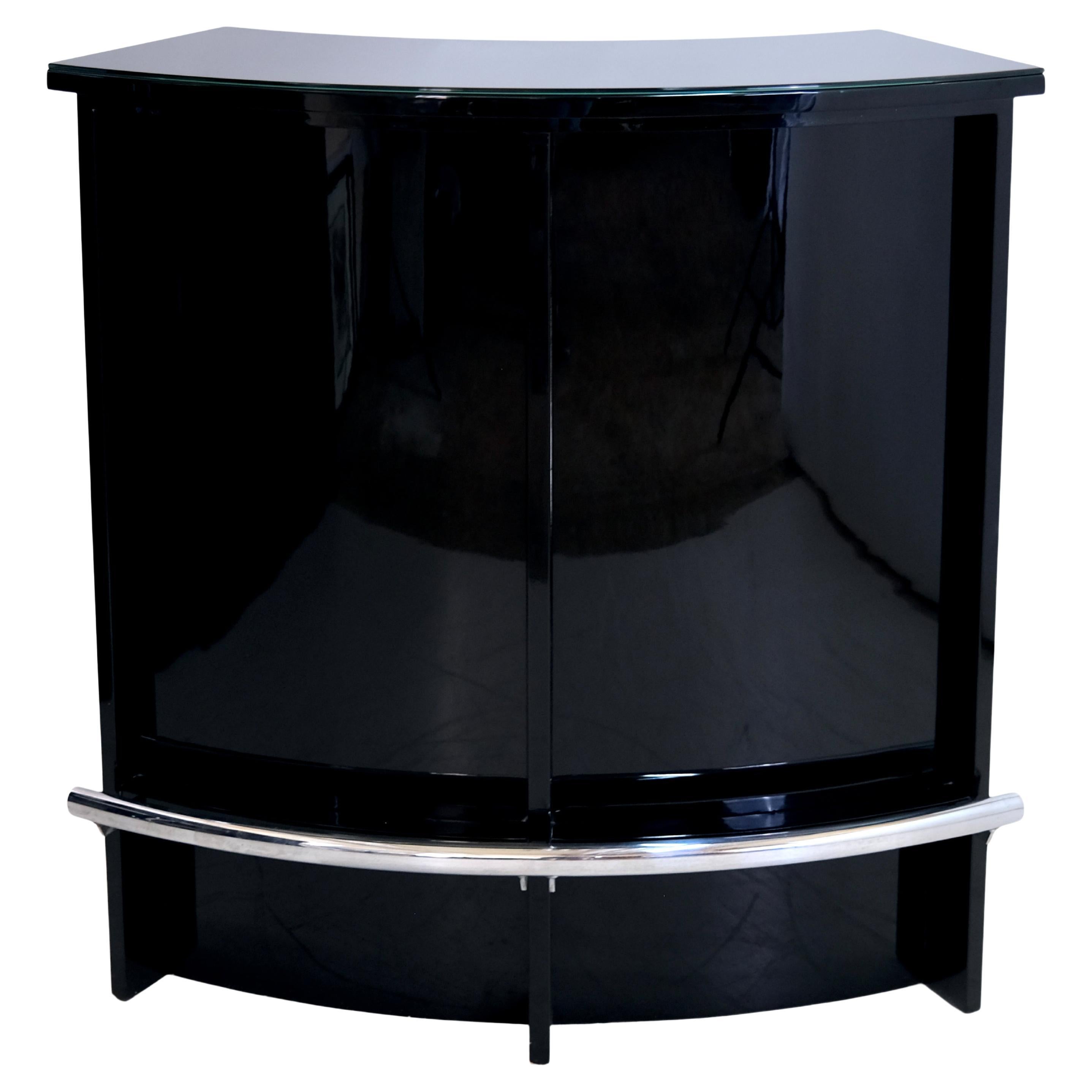 1930s Semicircular French Art Deco Bar Counter in Black Lacquer For Sale