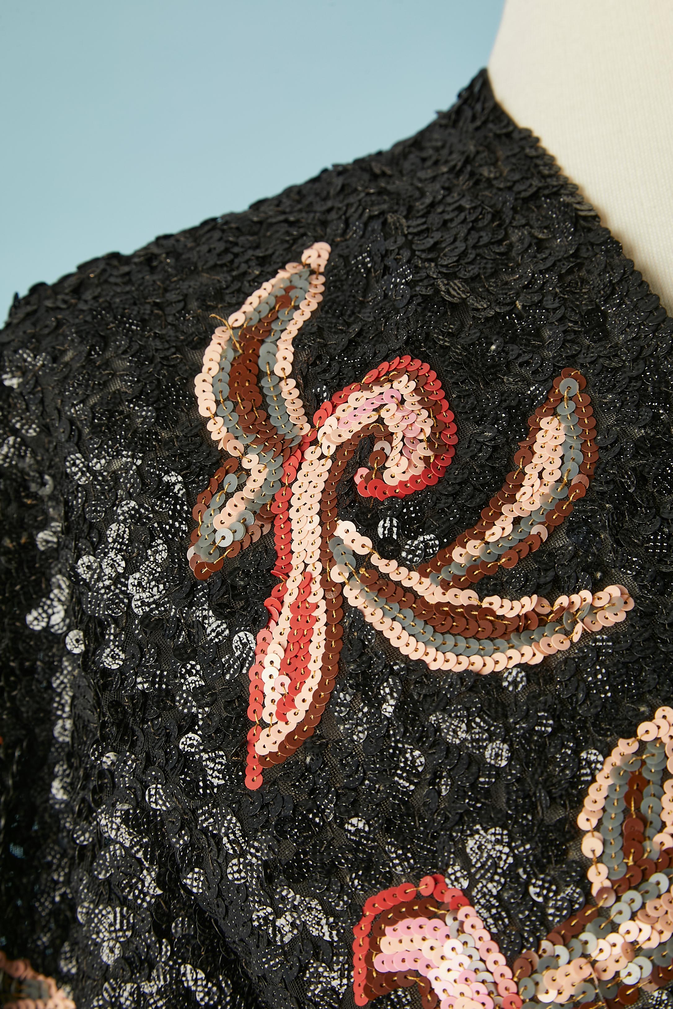 Black 1930's sequin boléro with flower pattern For Sale