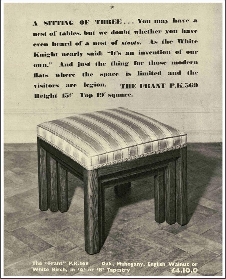 1930s 'Set 3' Parker Knoll PK 569 Art Deco Oak Nesting Stools Chairs in Kvadrat 11