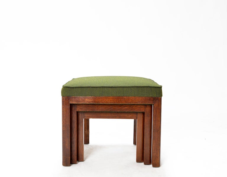 1930s 'Set 3' Parker Knoll PK 569 Art Deco Oak Nesting Stools Chairs in Kvadrat In Good Condition In Sherborne, Dorset
