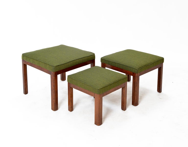 Fabric 1930s 'Set 3' Parker Knoll PK 569 Art Deco Oak Nesting Stools Chairs in Kvadrat