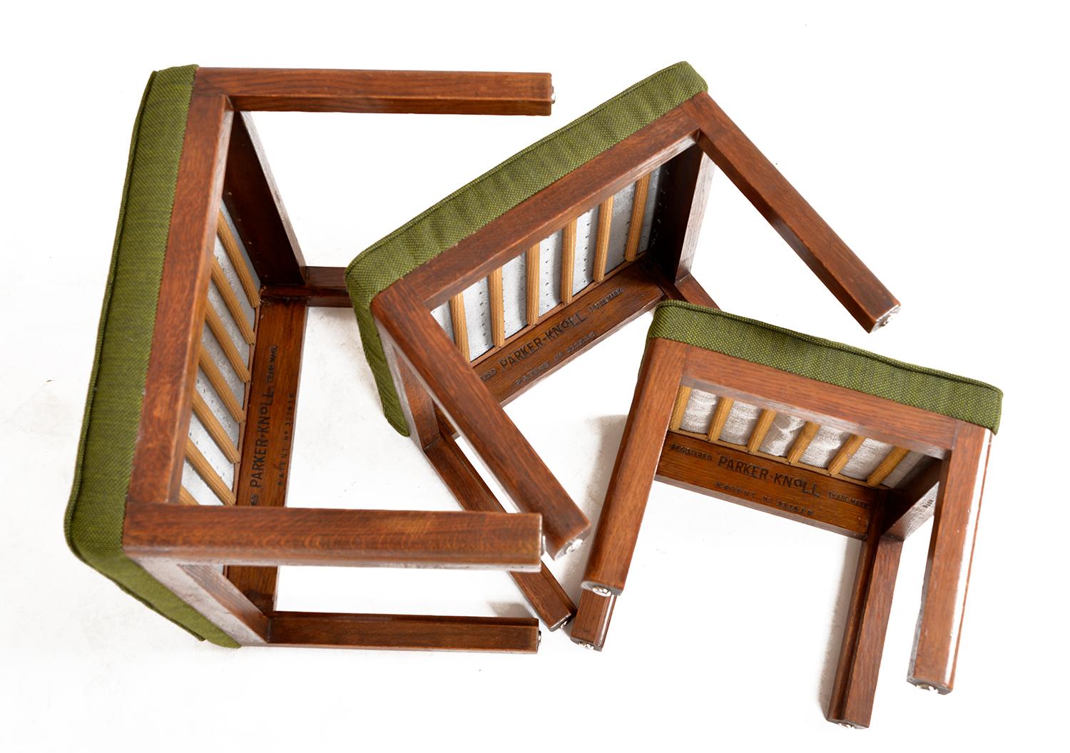 1930s 'Set 3' Parker Knoll PK 569 Art Deco Oak Nesting Stools Chairs in Kvadrat 1