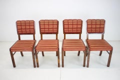 Set of Four Art Deco Walnut Veneer Dining Chairs, Czechoslovakia, 1930s