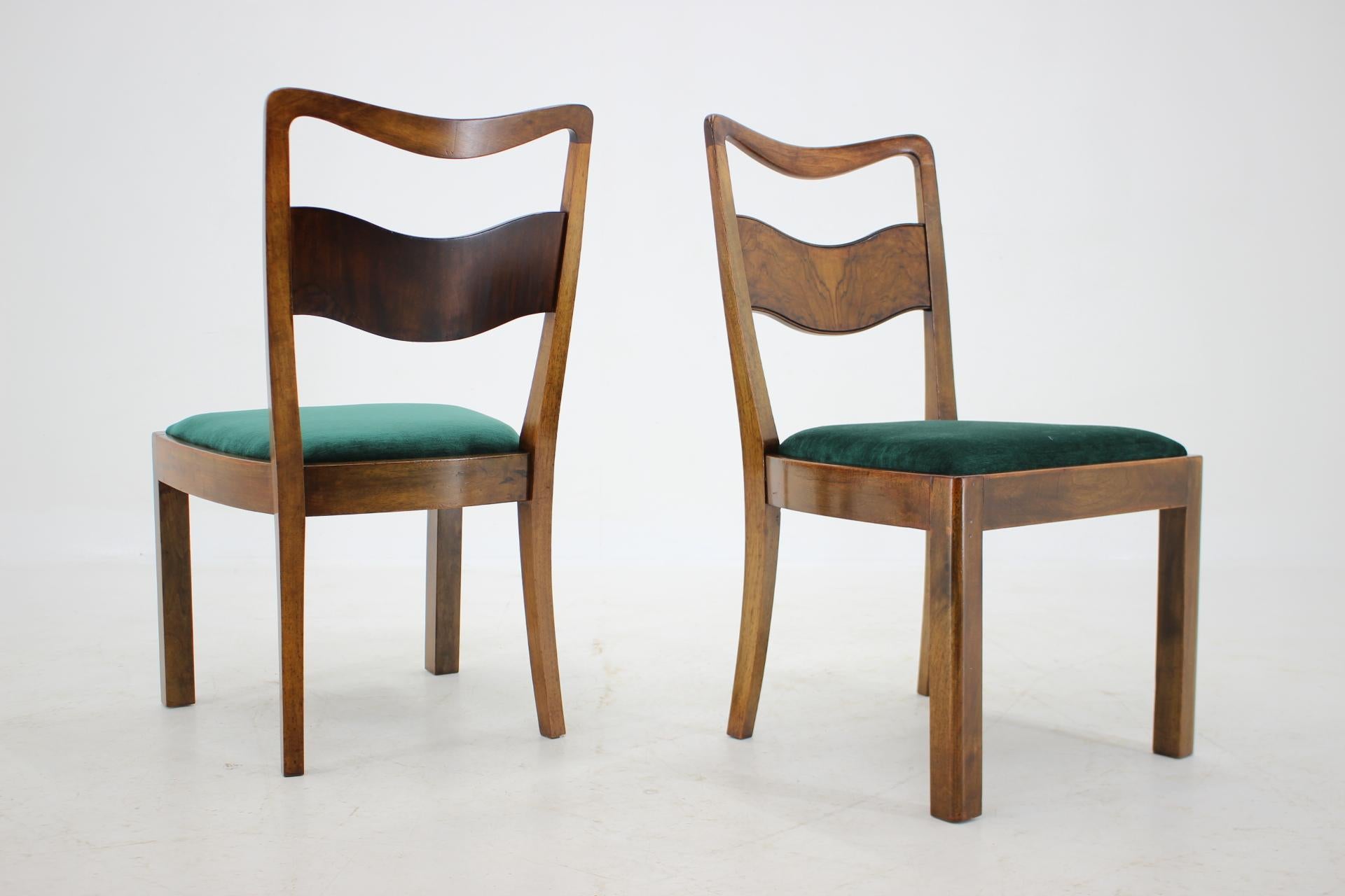 Velvet 1930s Set of 4 Art Deco Dining Chairs, Czechoslovakia For Sale
