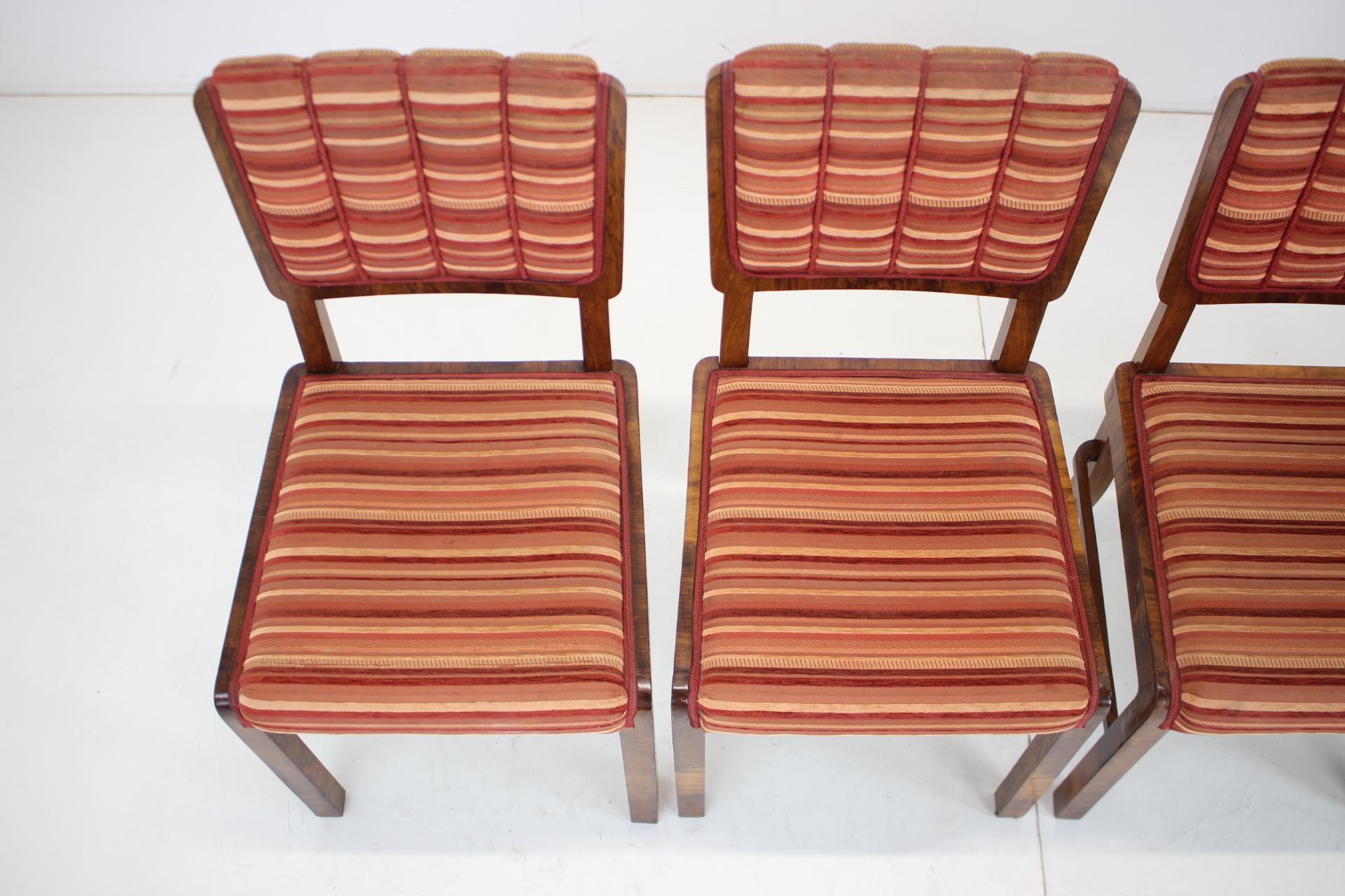 Fabric 1930s Set of 4 Art Deco Dining Chairs, Czechoslovakia For Sale