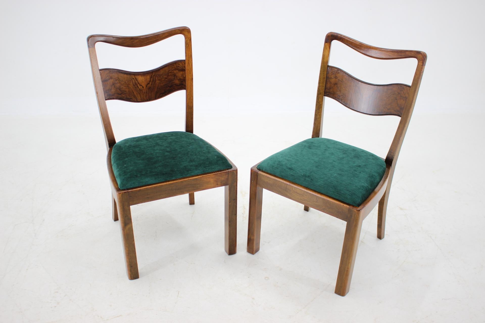 Velours 1930s Set of 4 Art Deco Dining Chairs, Czechoslovakia en vente