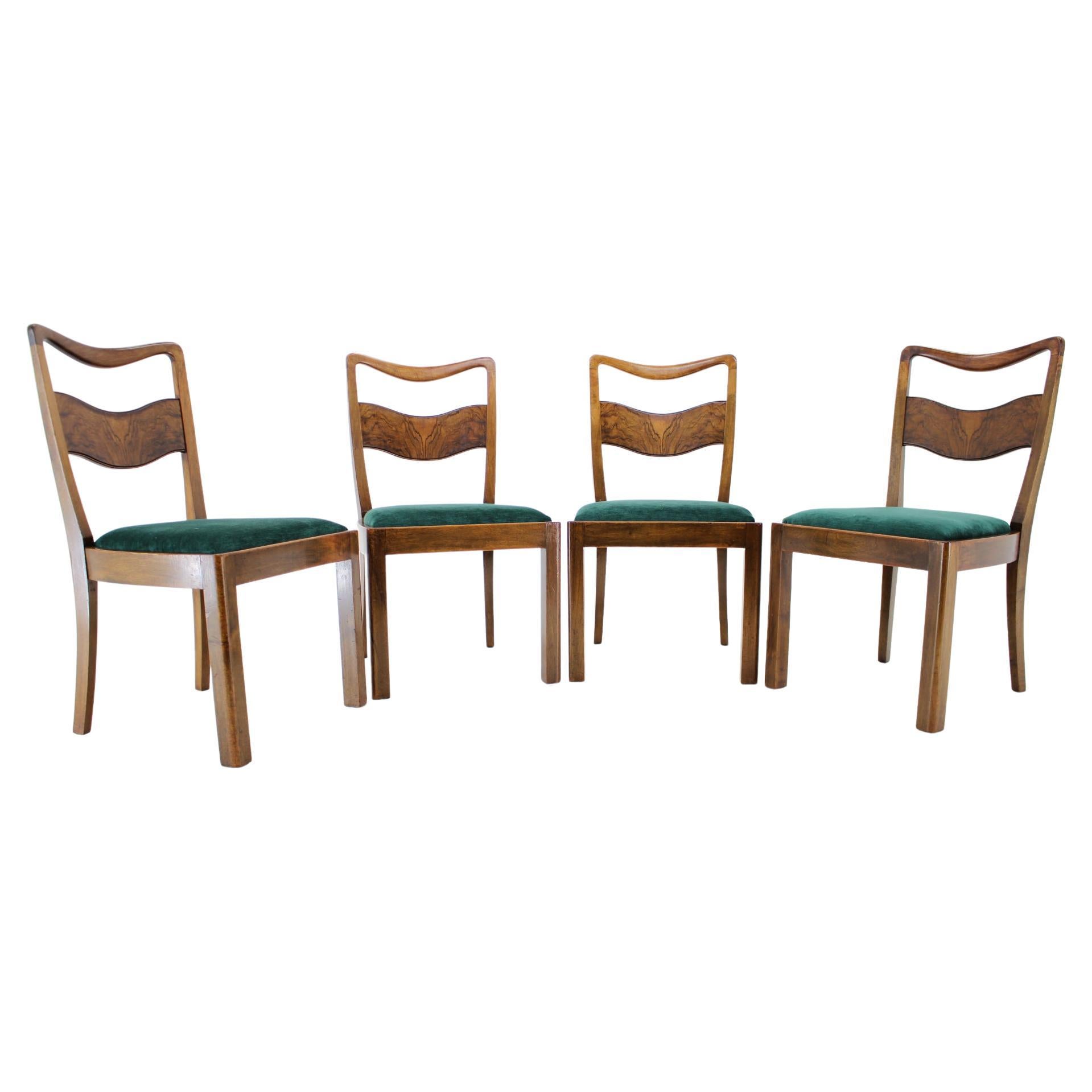 1930s Set of 4 Art Deco Dining Chairs, Czechoslovakia For Sale