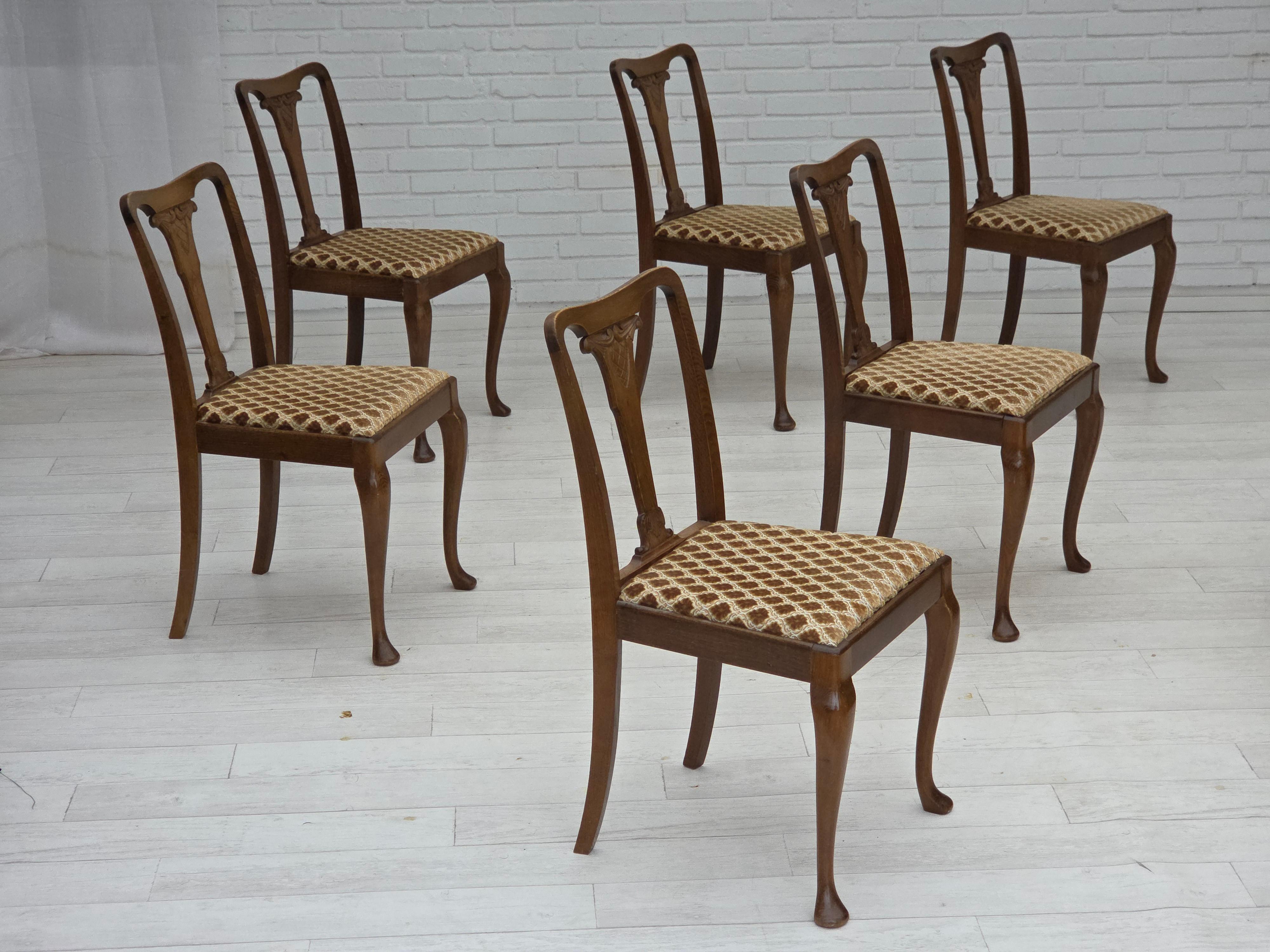 Anni '30, set di 6 sedie Wood, mobili in velluto, legno di Oak, tappezzate. in vendita 8