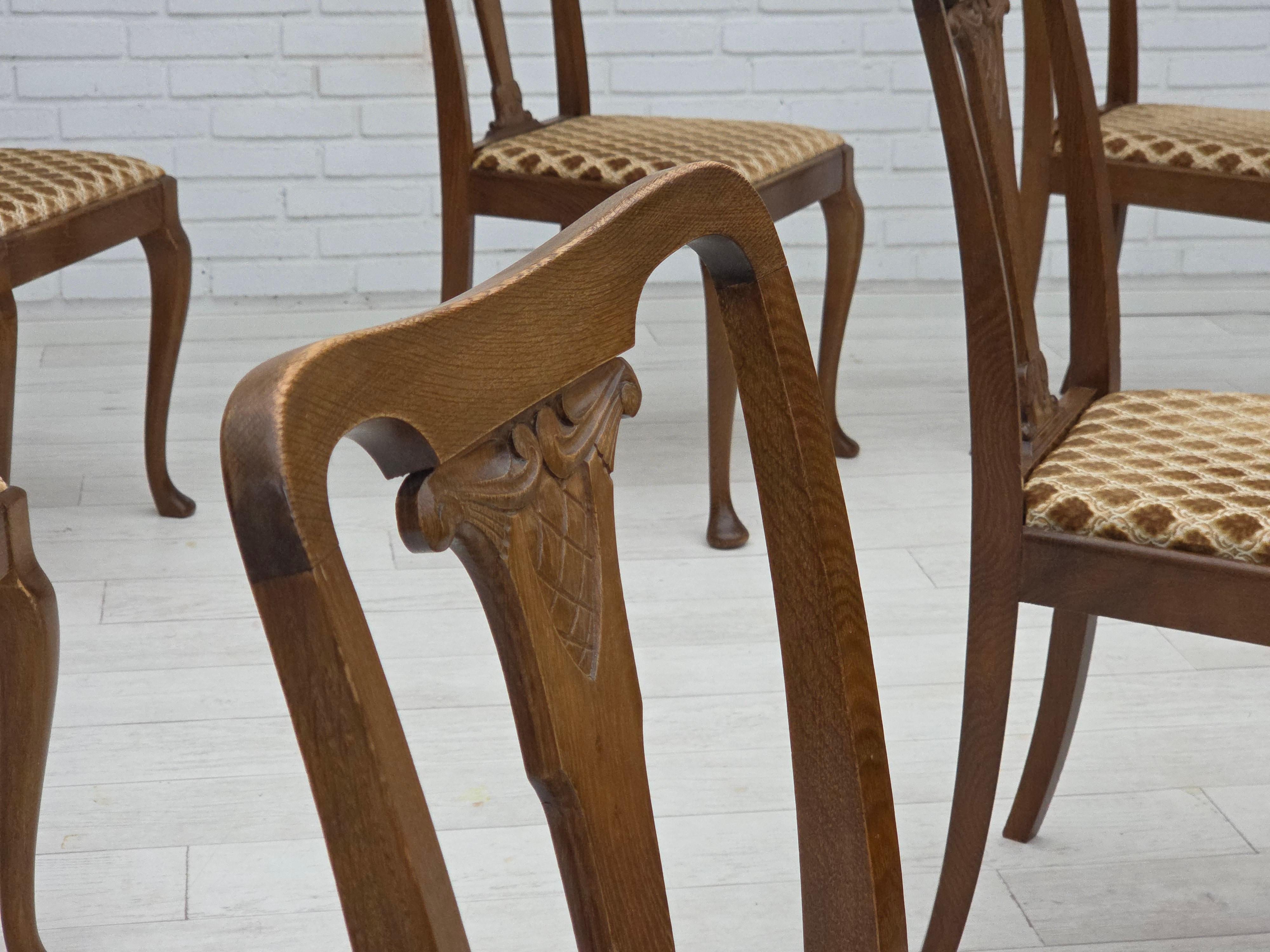 Anni '30, set di 6 sedie Wood, mobili in velluto, legno di Oak, tappezzate. in vendita 9