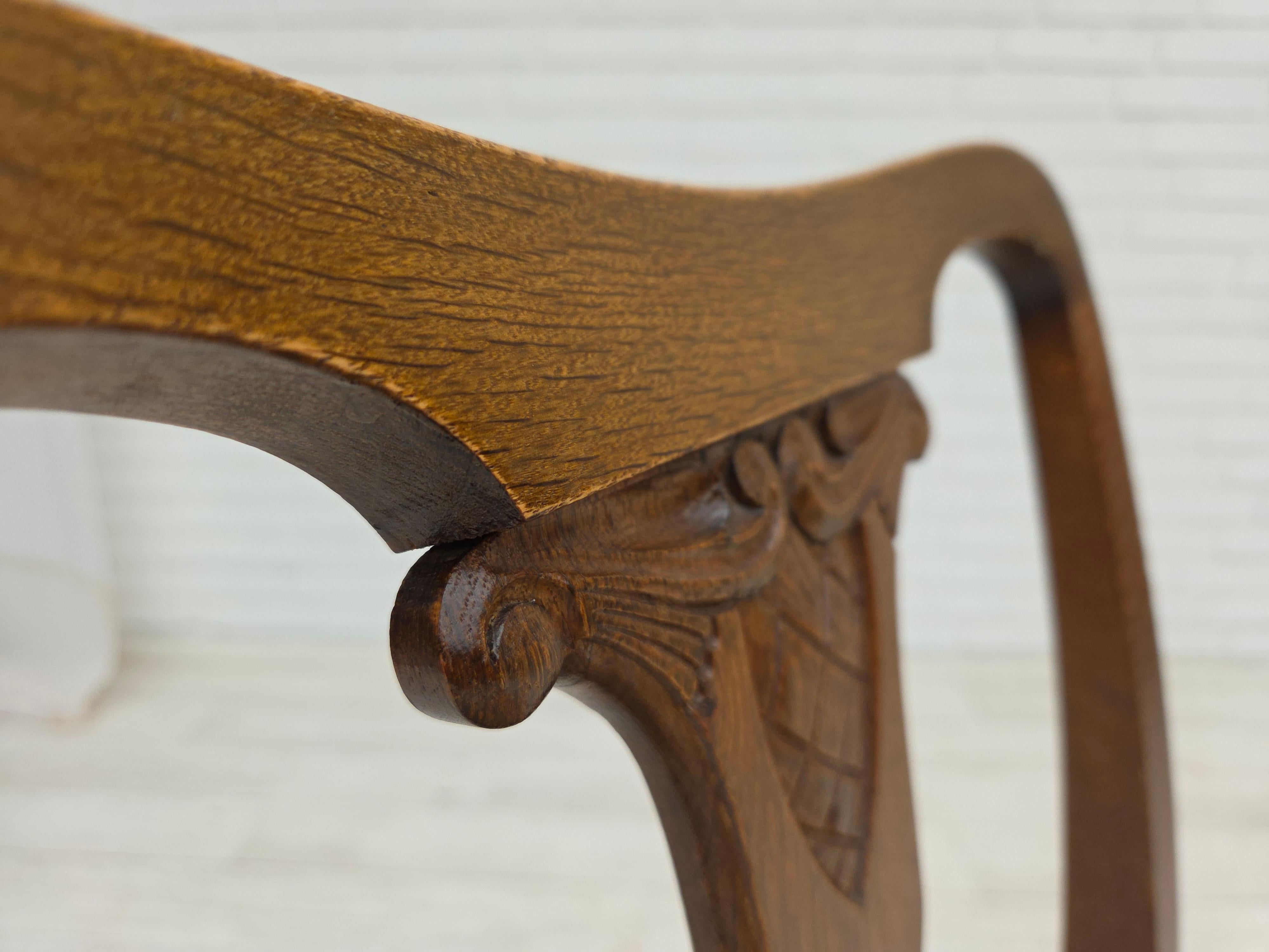 Danese Anni '30, set di 6 sedie Wood, mobili in velluto, legno di Oak, tappezzate. in vendita