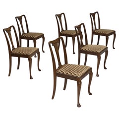 Anni '30, set di 6 sedie Wood, mobili in velluto, legno di Oak, tappezzate.