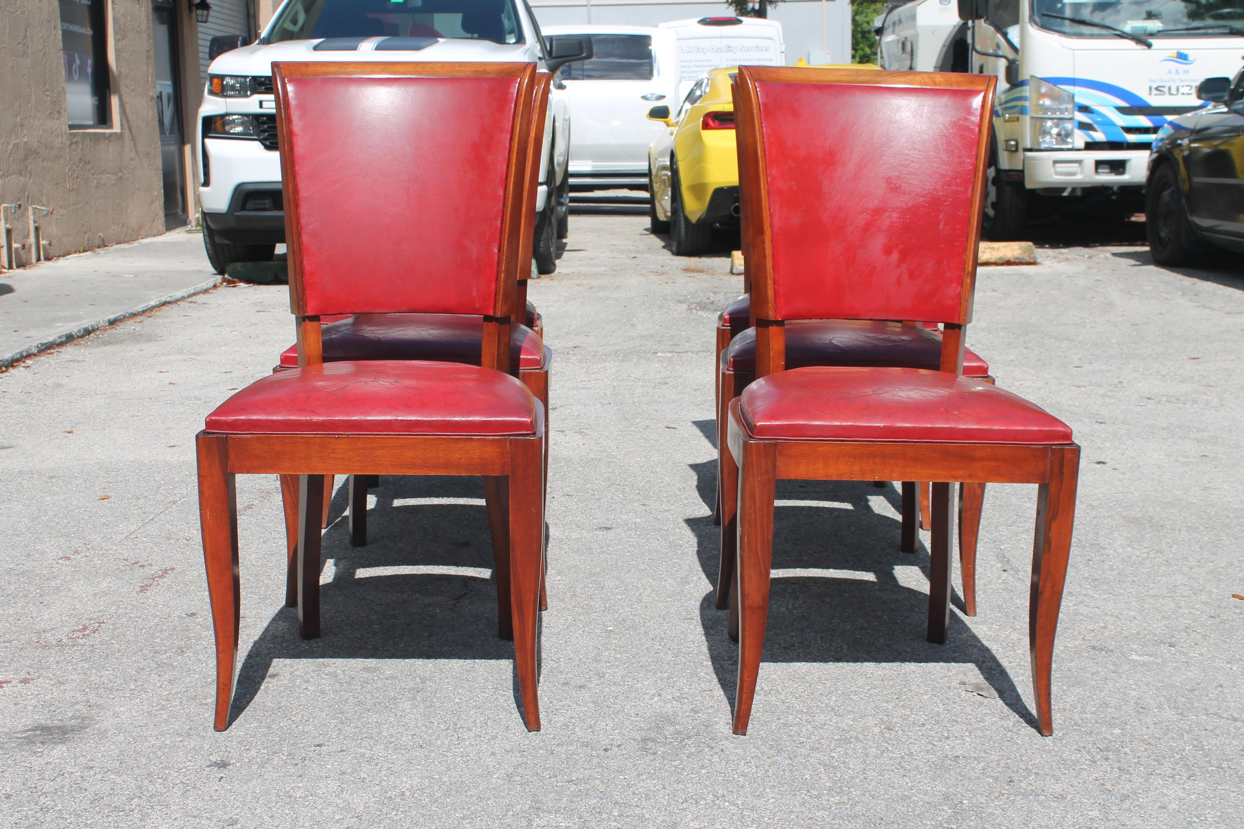 1930's Set of 6 French Art Deco Medium Toned Dining Chairs style Jules Leleu In Good Condition For Sale In Opa Locka, FL