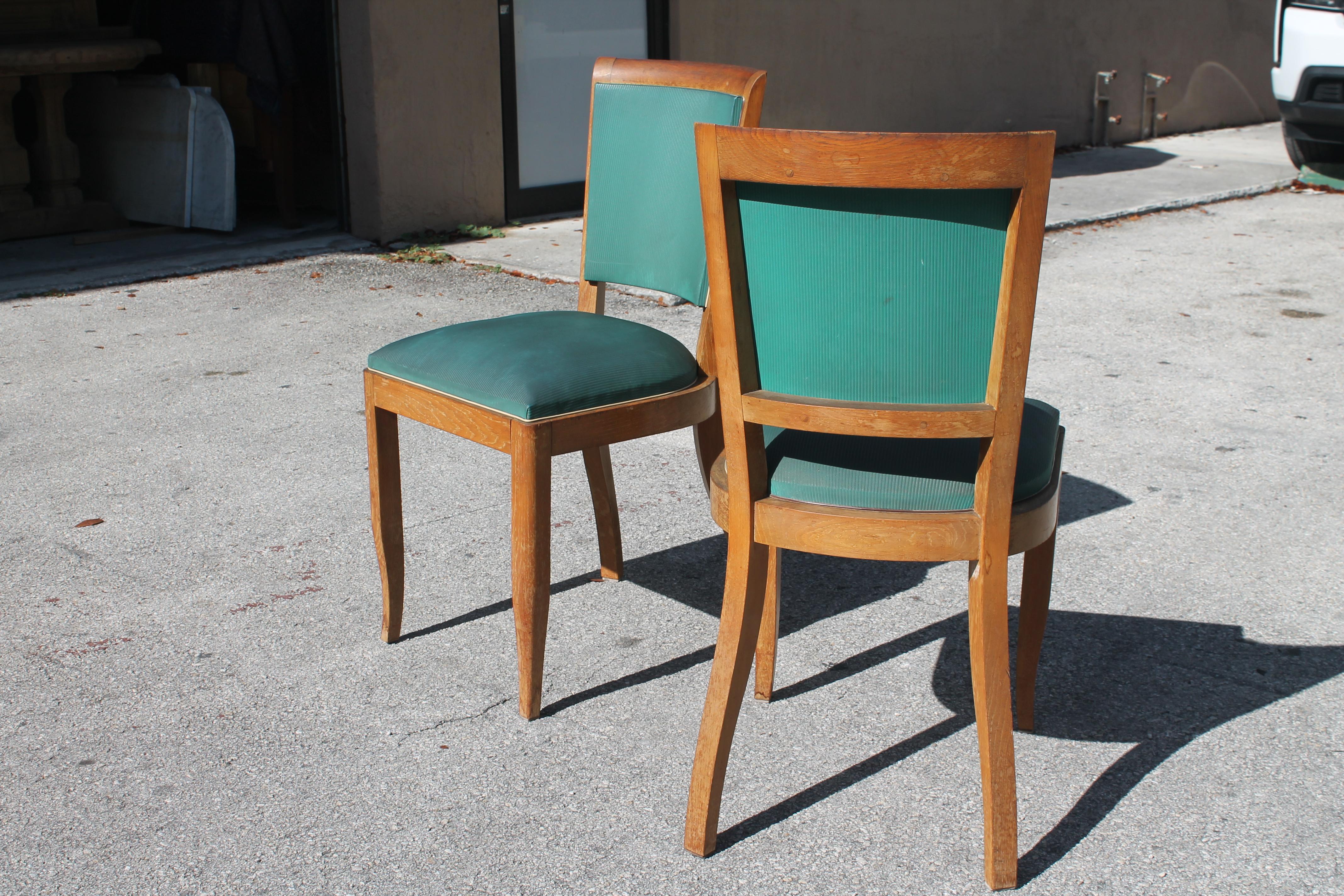 Mid-20th Century 1930's Set of 6 French Art Deco Medium Wood Tone Dining Chairs style Jules Leleu For Sale