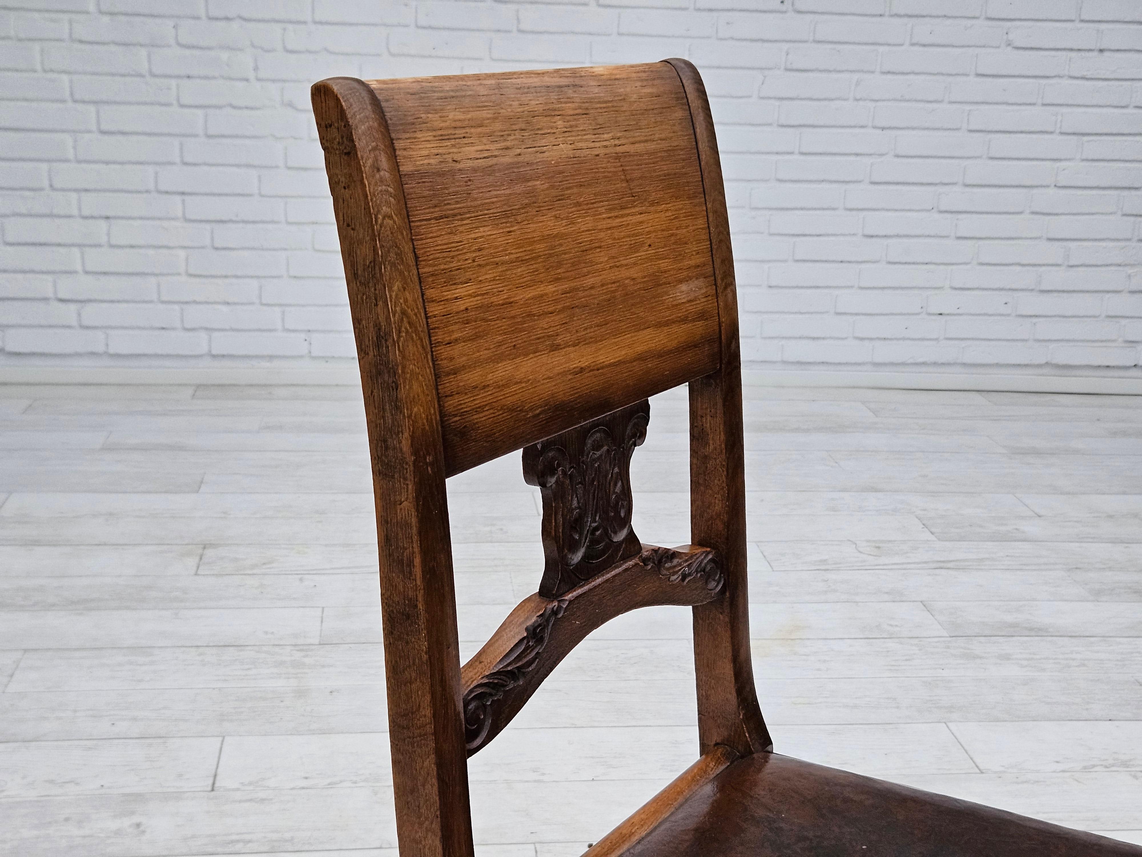 Cuir 1930, ensemble de 6 chaises scandinaves, bon état d'origine. en vente