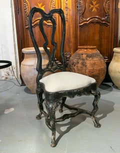 1930s Set of Eight Chairs Carved in Wood and Polychromed