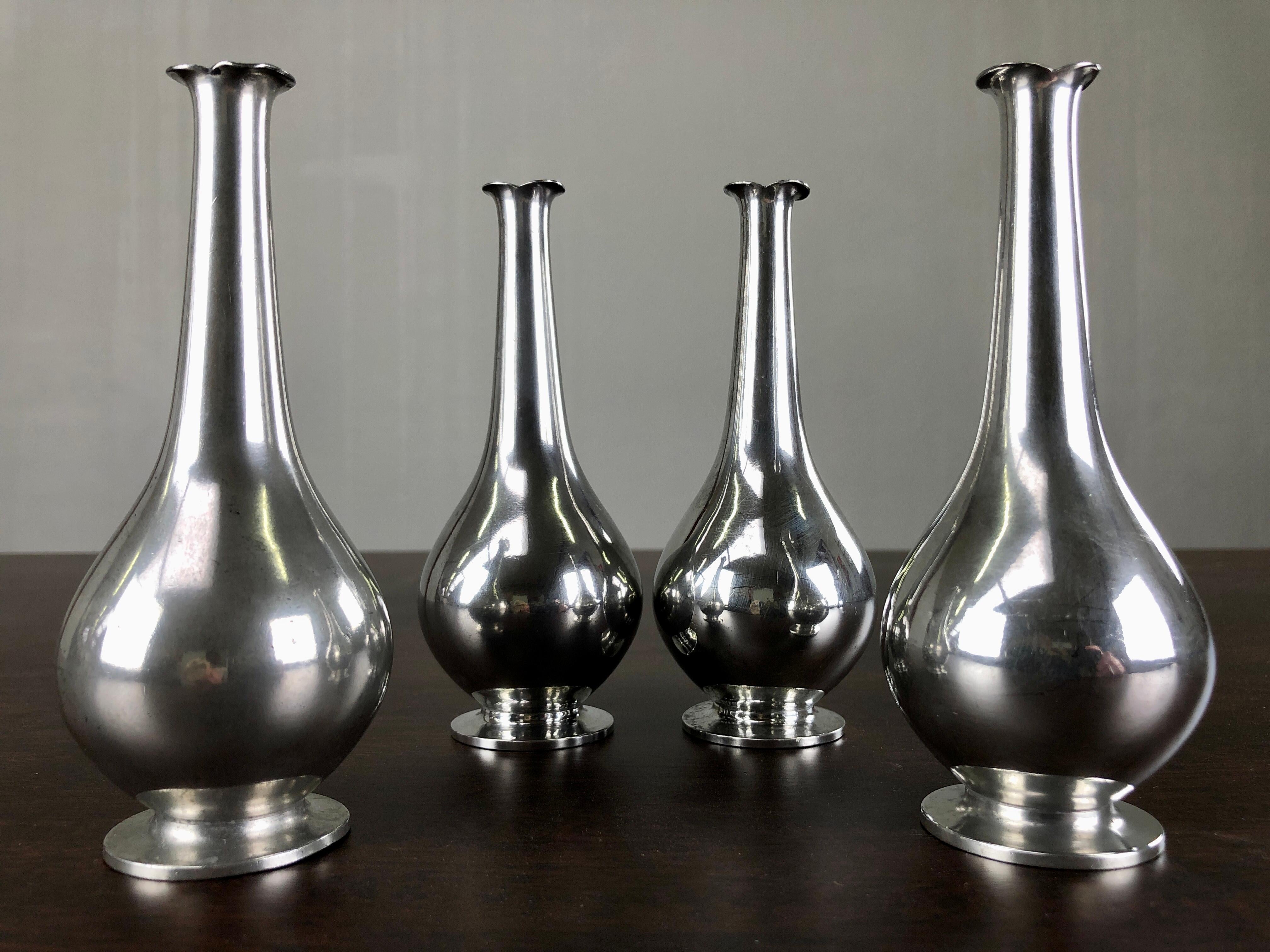 1930s Set of Four Danish Just Andersen Art Deco Pewter Vases In Good Condition In Knebel, DK